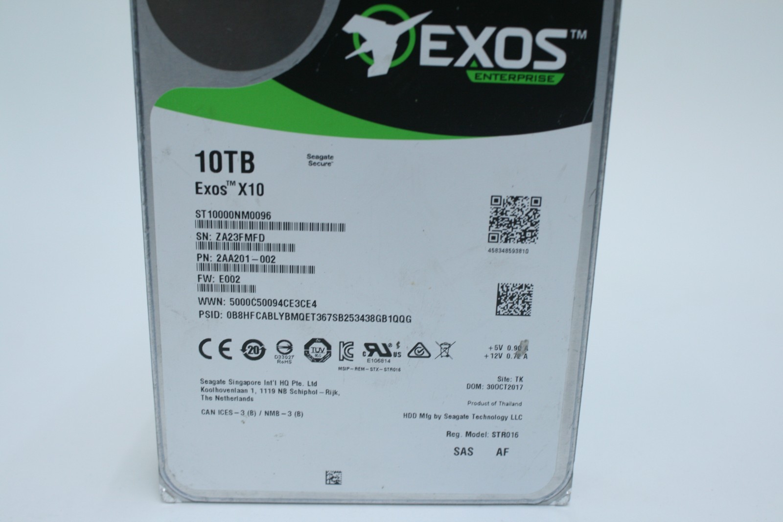 SEAGATE EXOS ENTERPRISE ST10000NM0096 10TB 7.2K 12GB/S 3.5″SAS HDD 2AA201-002 T7