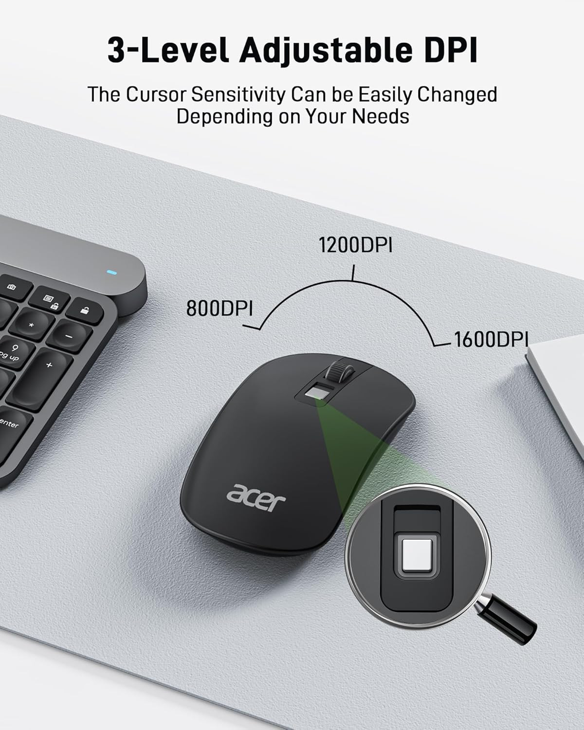 Acer Computer Mouse Wireless, 2.4G Slim USB Wireless Mice with USB Receiver, Sma