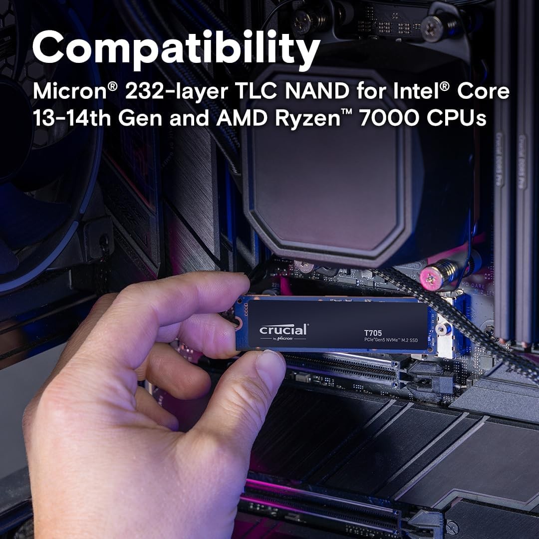 Crucial T705 2TB PCIe Gen5 NVMe M.2 SSD-Up to 14,500 MB/s Internal SSD