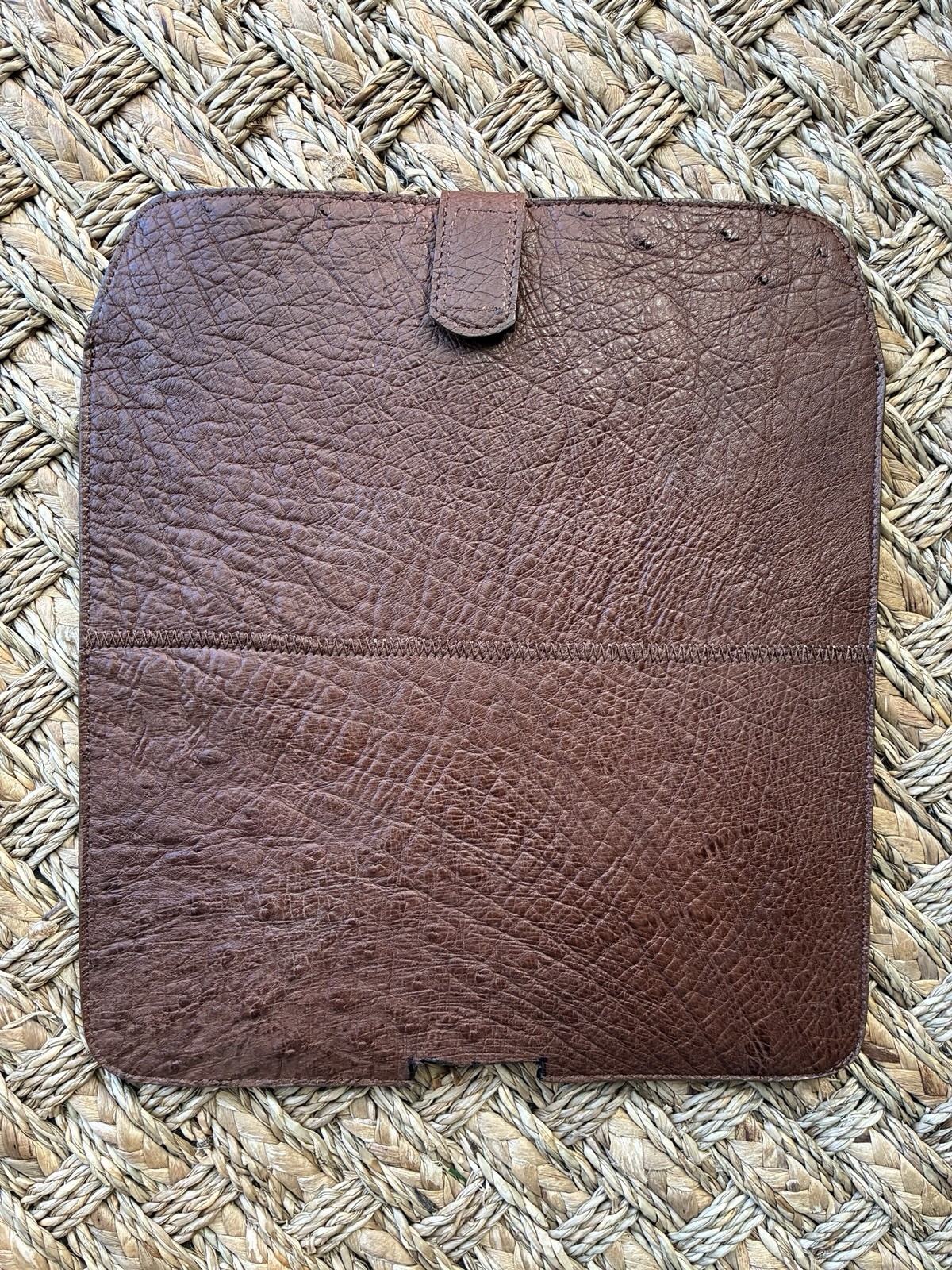Brown Ostrich Leather iPad Tablet Case Cover Folio Sleeve Pouch Hook & Loop