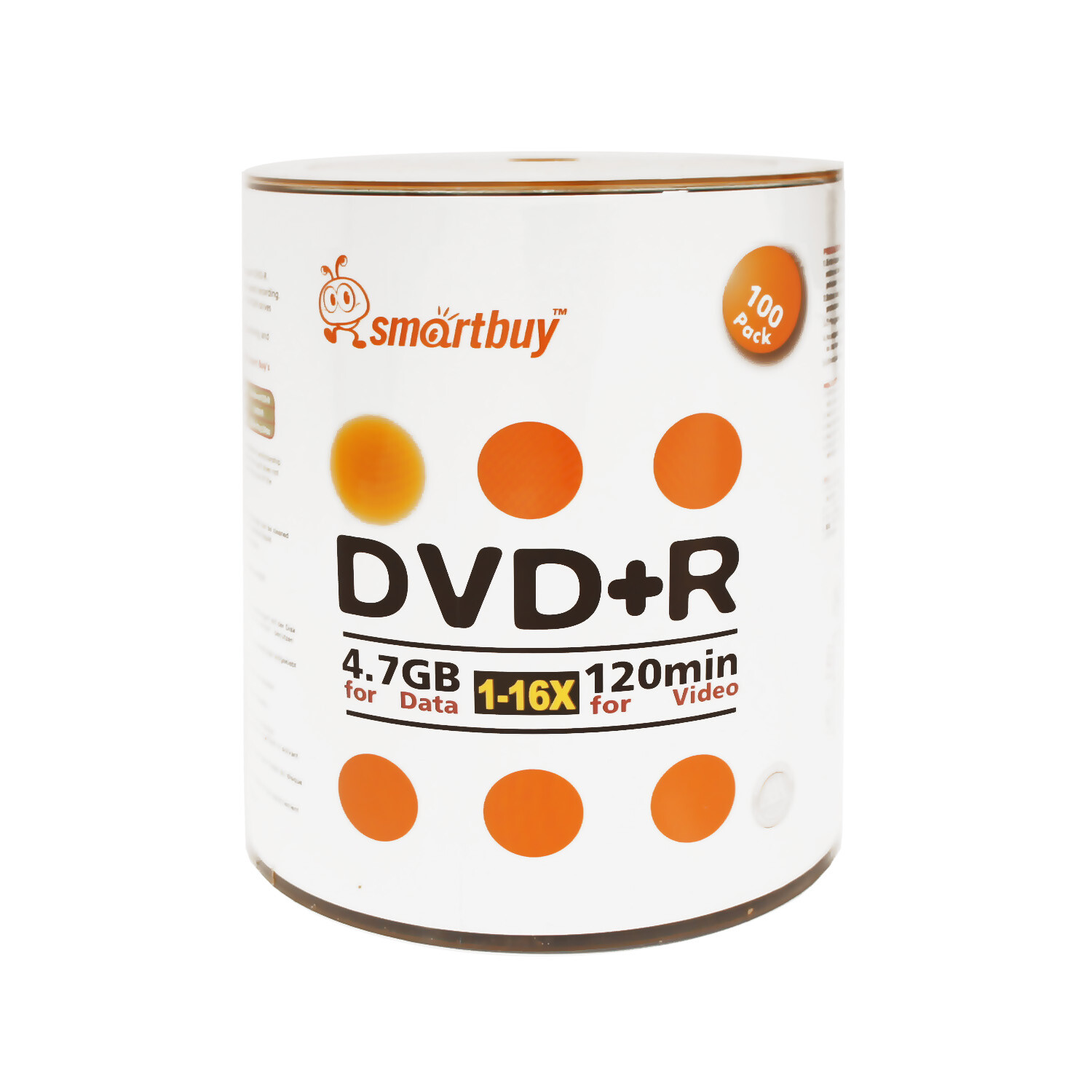 Smartbuy DVD+R 16X 4.7GB/120Min Logo Top (Non-Printable) Blank Media Record Disc