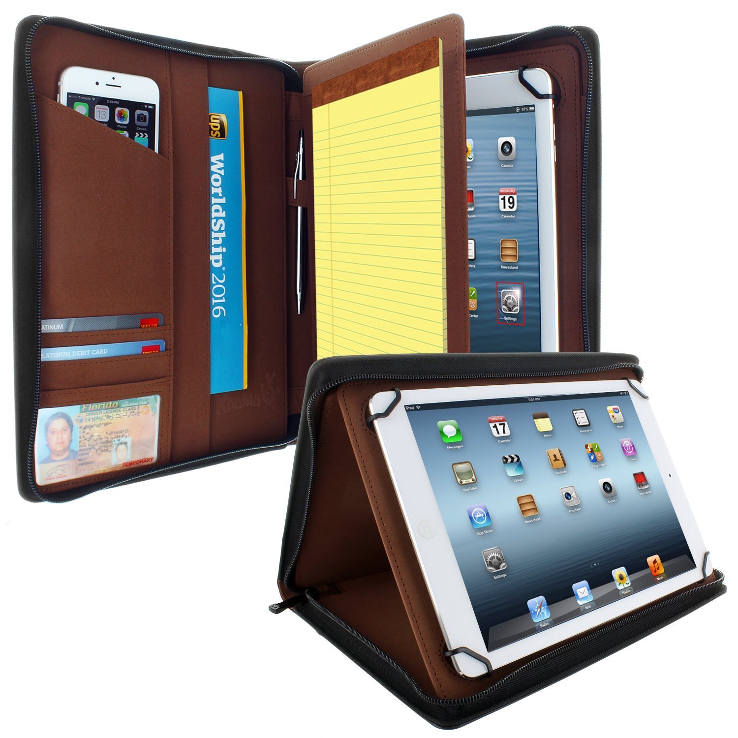 Universal Tablet Pad folio Zippered Case for 8.5” up to 11” tablets – Black