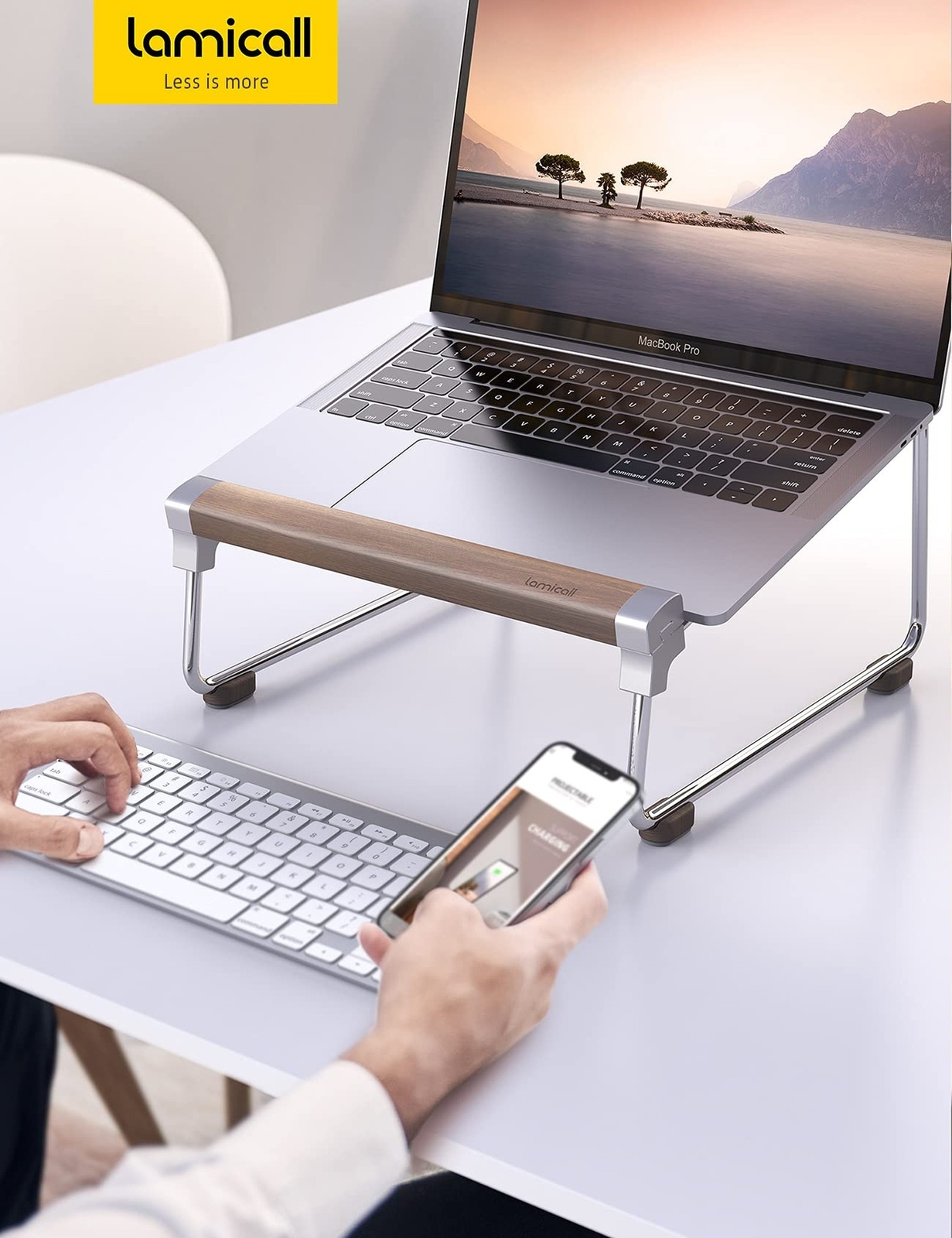 Lamicall Laptop Stand for Desk – Aluminum and Walnut Desktop Notebook Stand H…