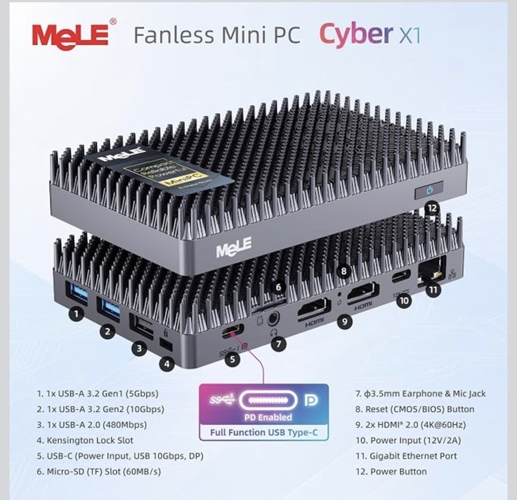 MeLE Cyber X1 Fanless Mini PC N150 (up to 3.6GHz) 16GB LPDDR5 512GB SSD