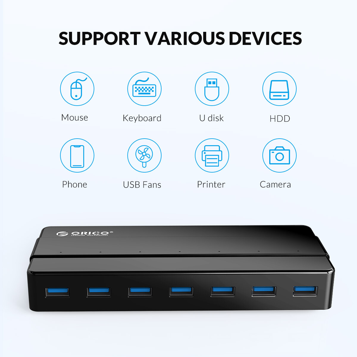 ORICO USB3.0 HUB w/ Power Adapter USB Splitter OTG Adapter for Desktop Laptop PC