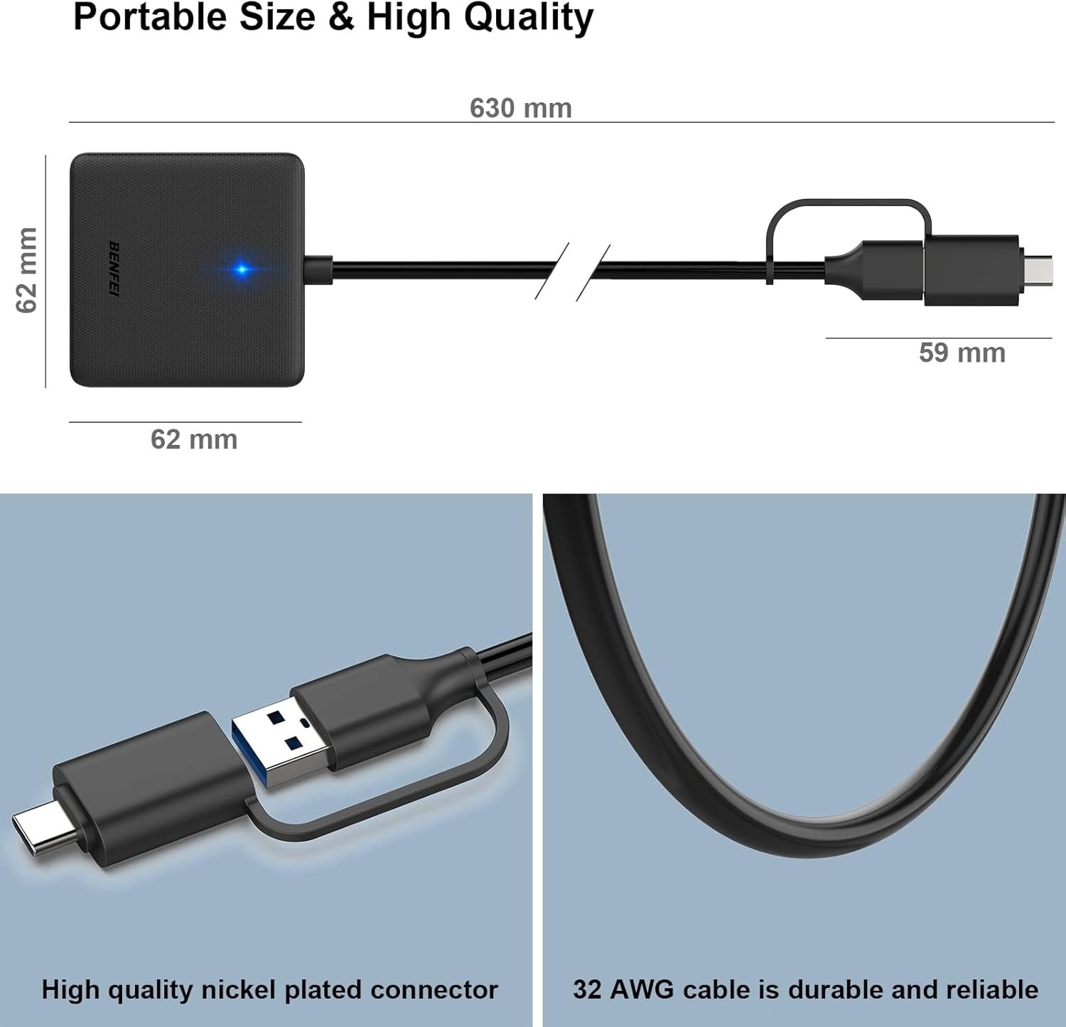 Memory Card Reader 4In1 USB 3.0 and USB-C to SD Micro SD MS CF Card Reader