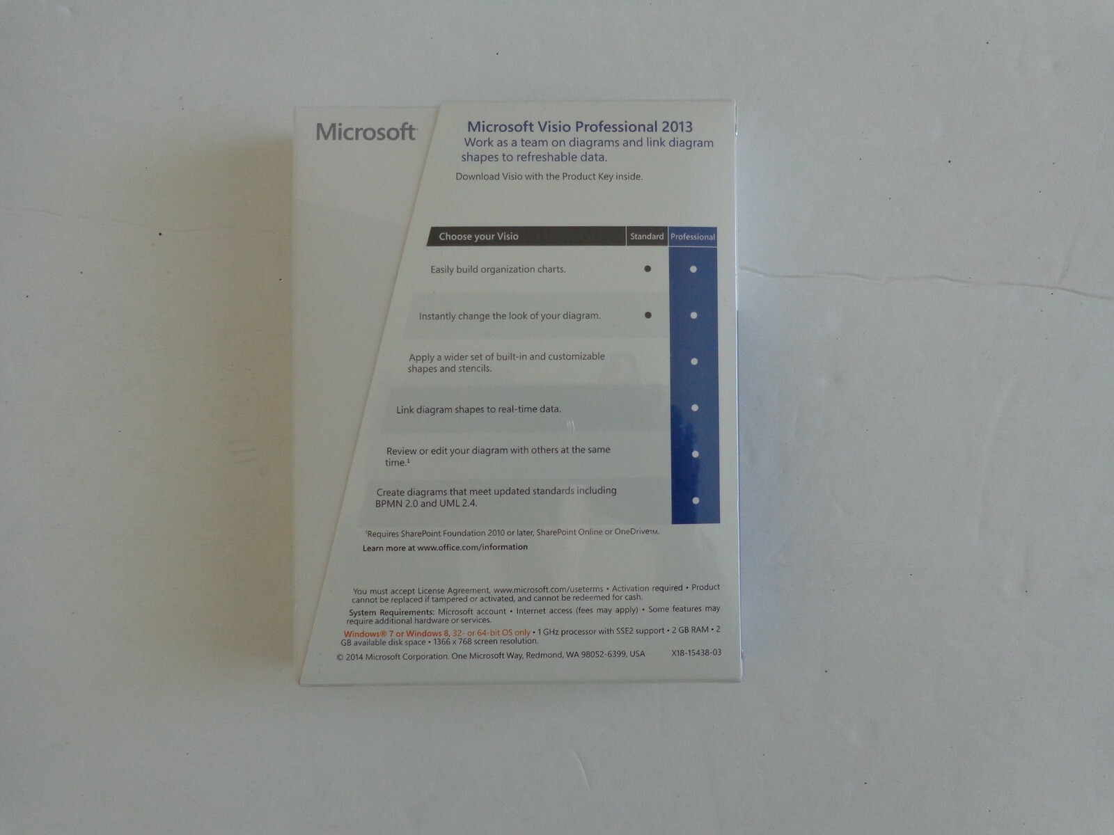 Microsoft Visio Professional 2013, SKU D87-05358, Sealed Box, Product key card