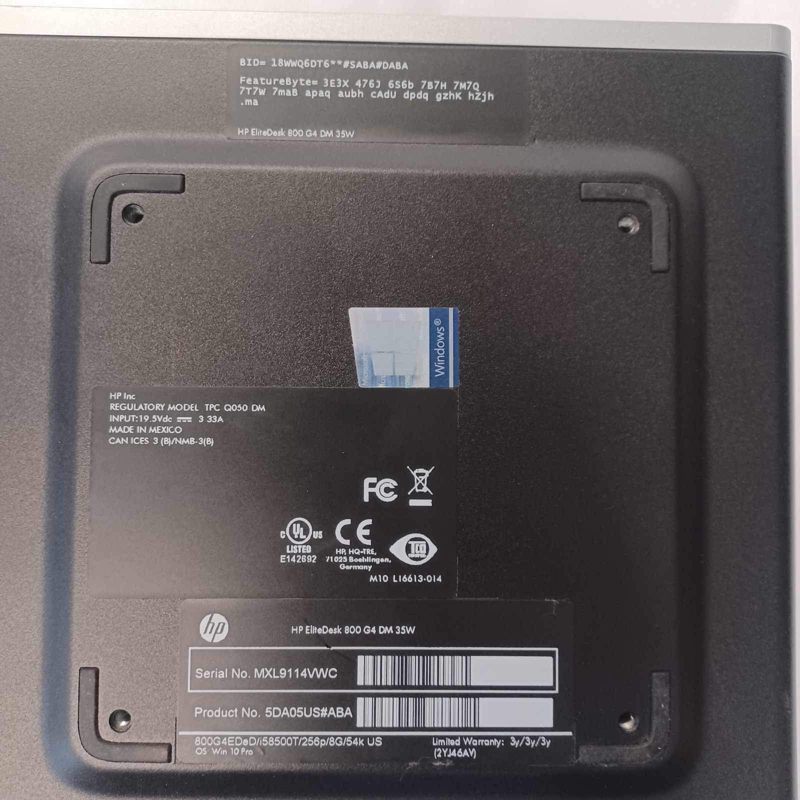 HP EliteDesk 800 G4 i5-8500T 8GB RAM 256GB SSD NO ADAPTER
