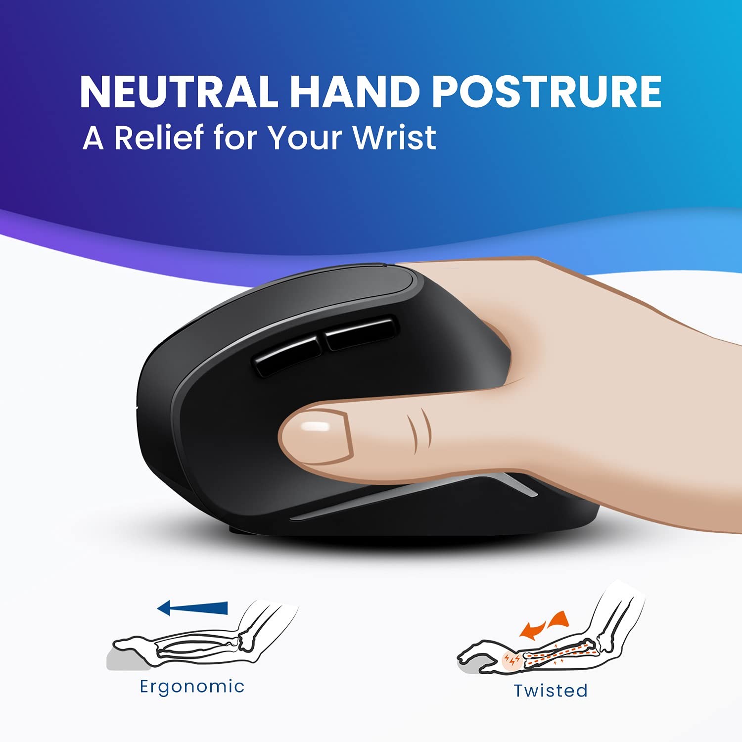 PERIMICE-715II Wireless Ergonomic Vertical Mouse – 2.4 G – 800/1200/1600 DPI …