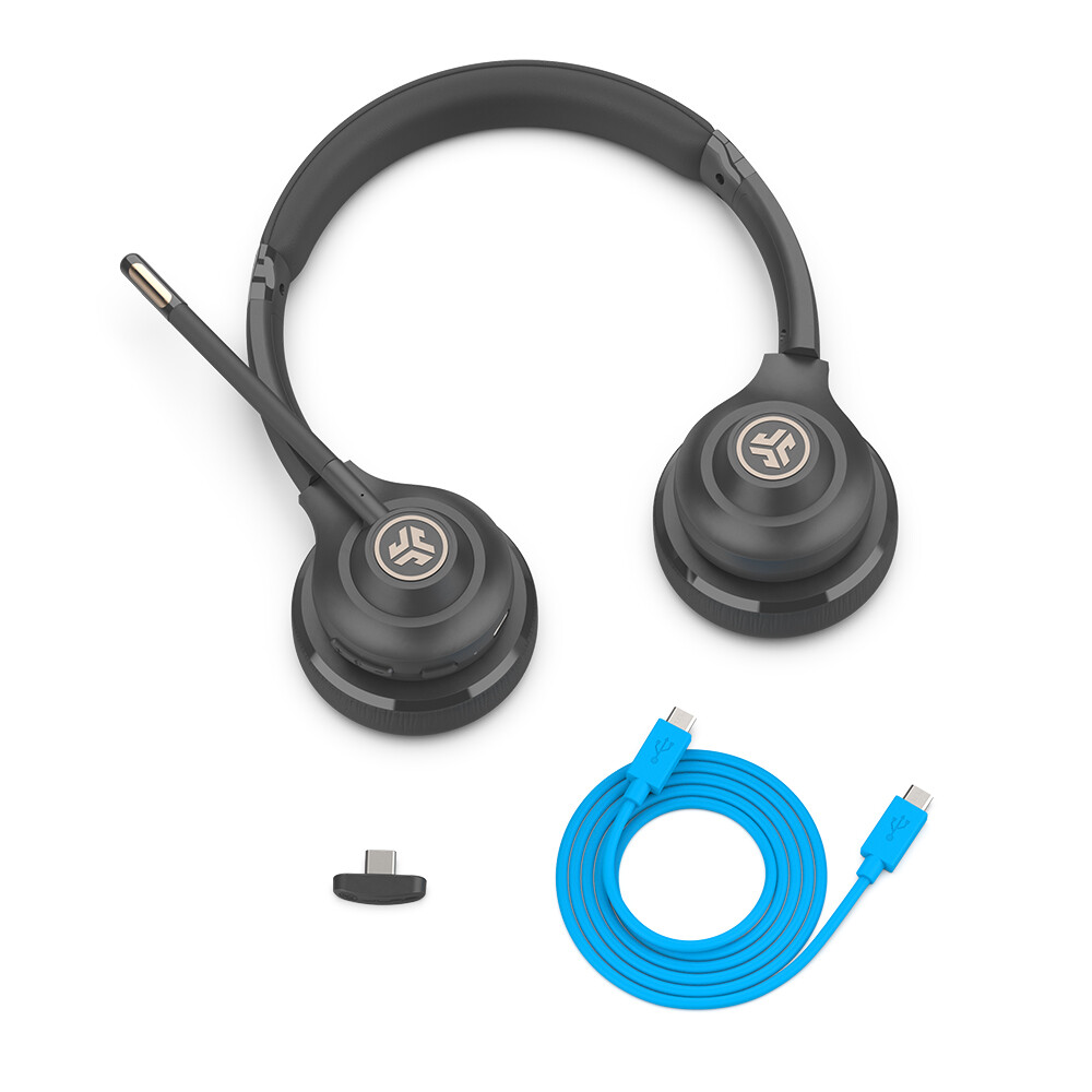 JLab GO Work Wireless On-Ear Headset Gen 2, Boom Mic, Bluetooth & Wired,