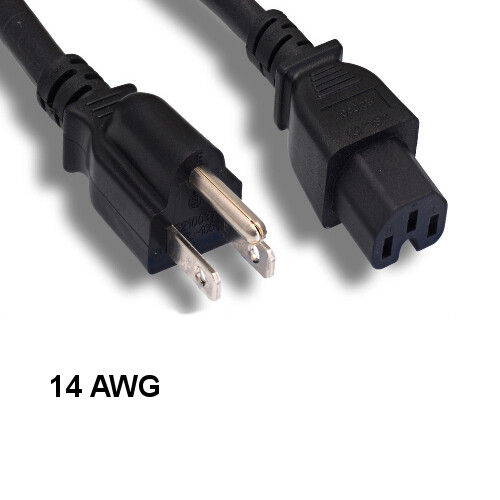Kentek 6′ ft 14 AWG Power Cord NEMA 5-15P to IEC-60320 C15 15A/125V SJT Black