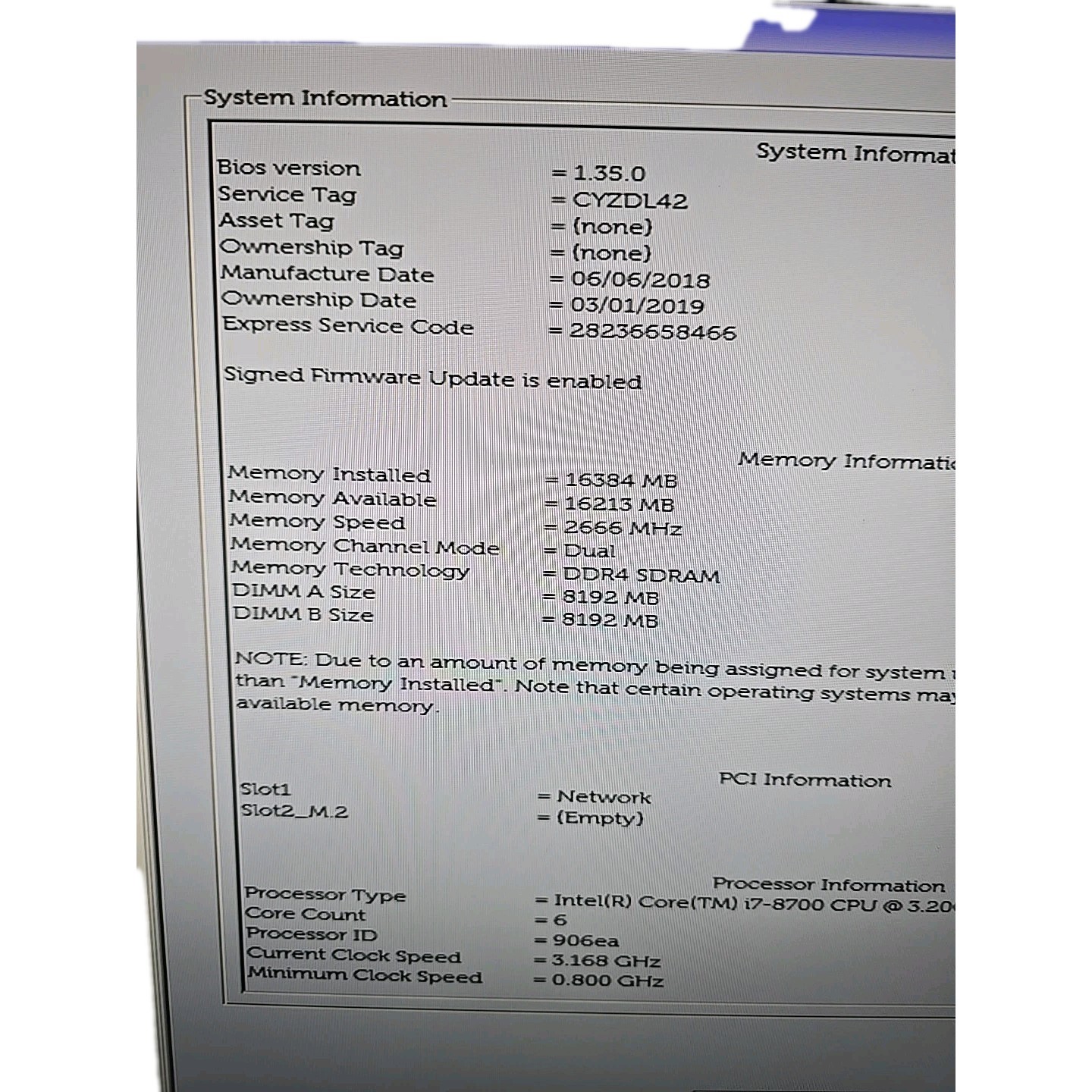 Dell OptiPlex 7460 All-In-One Intel i5-8500 16GB NO HD