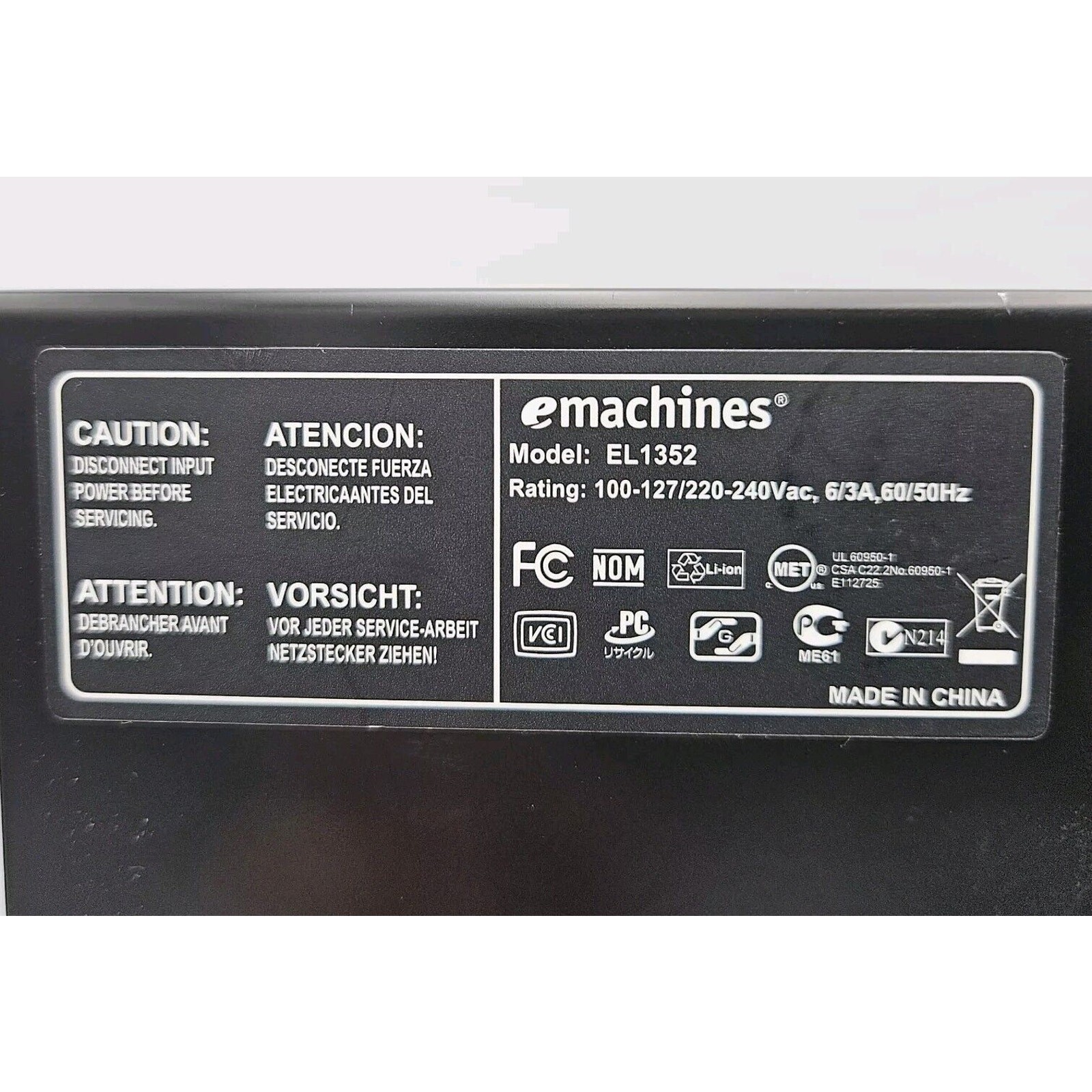 EMACHINES EL1352-01E COMPACT WINDOWS 7 64-BIT DESKTOP PC – PARTS