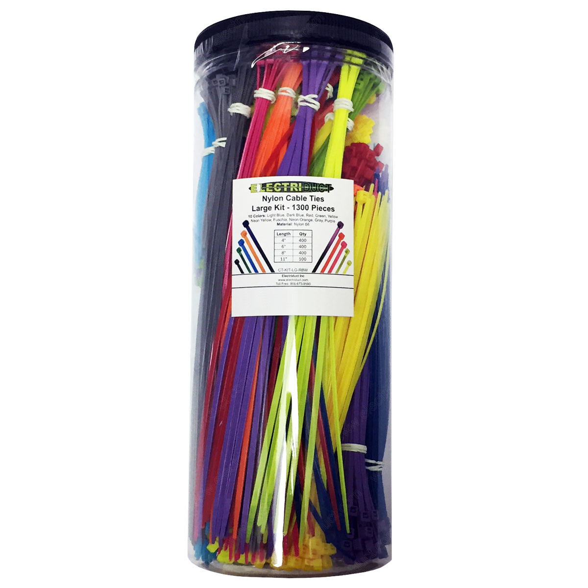 Nylon Cable Ties Assorted Kits – 4″, 6″, 8″, 11″ Lengths – Various Colors