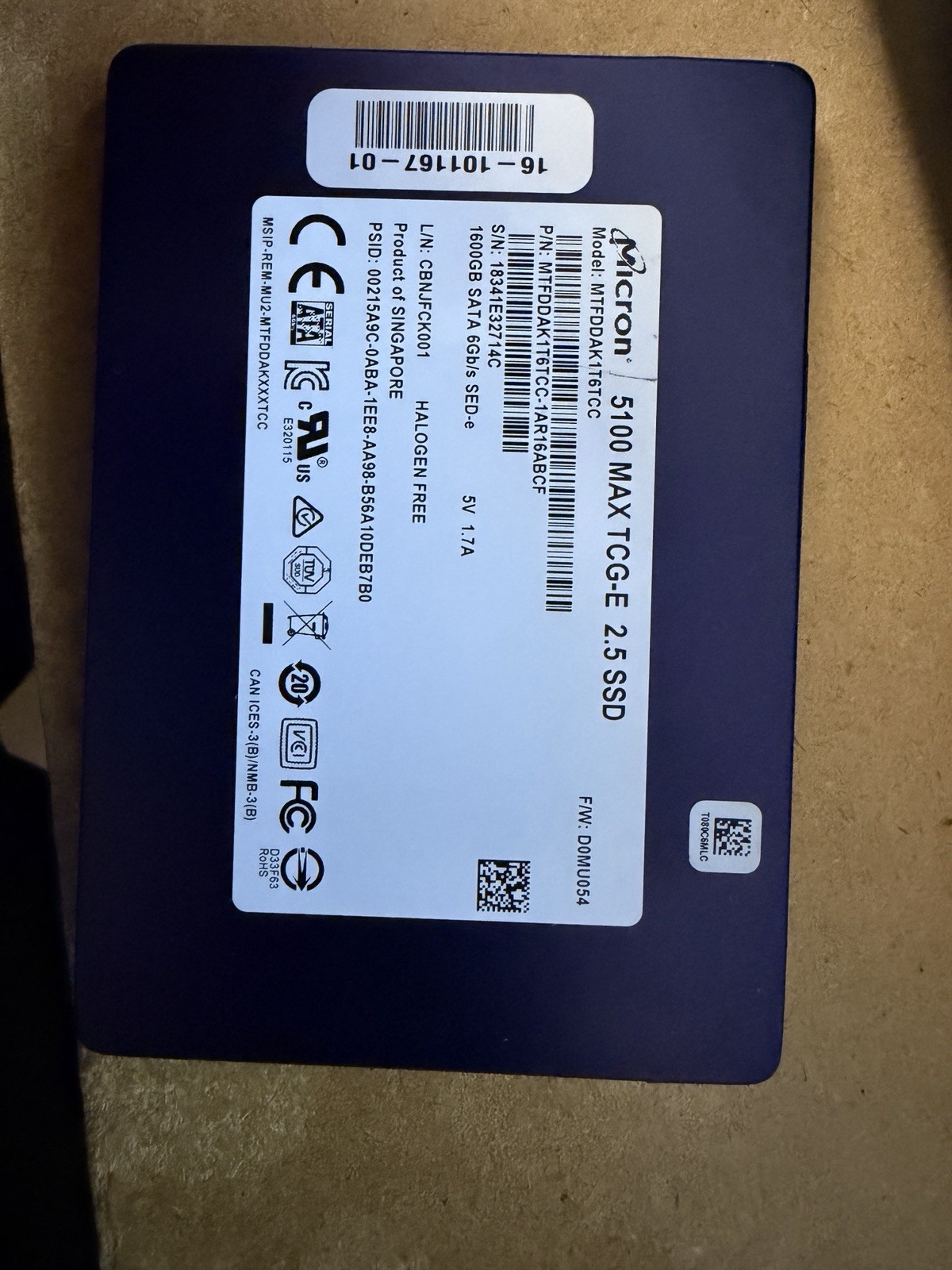 MICRON 5100 MAX TCG-E SSD 1.6TB SATA 6Gb/s 2.5″ MTFDDAK1T6TCC 512 b/s