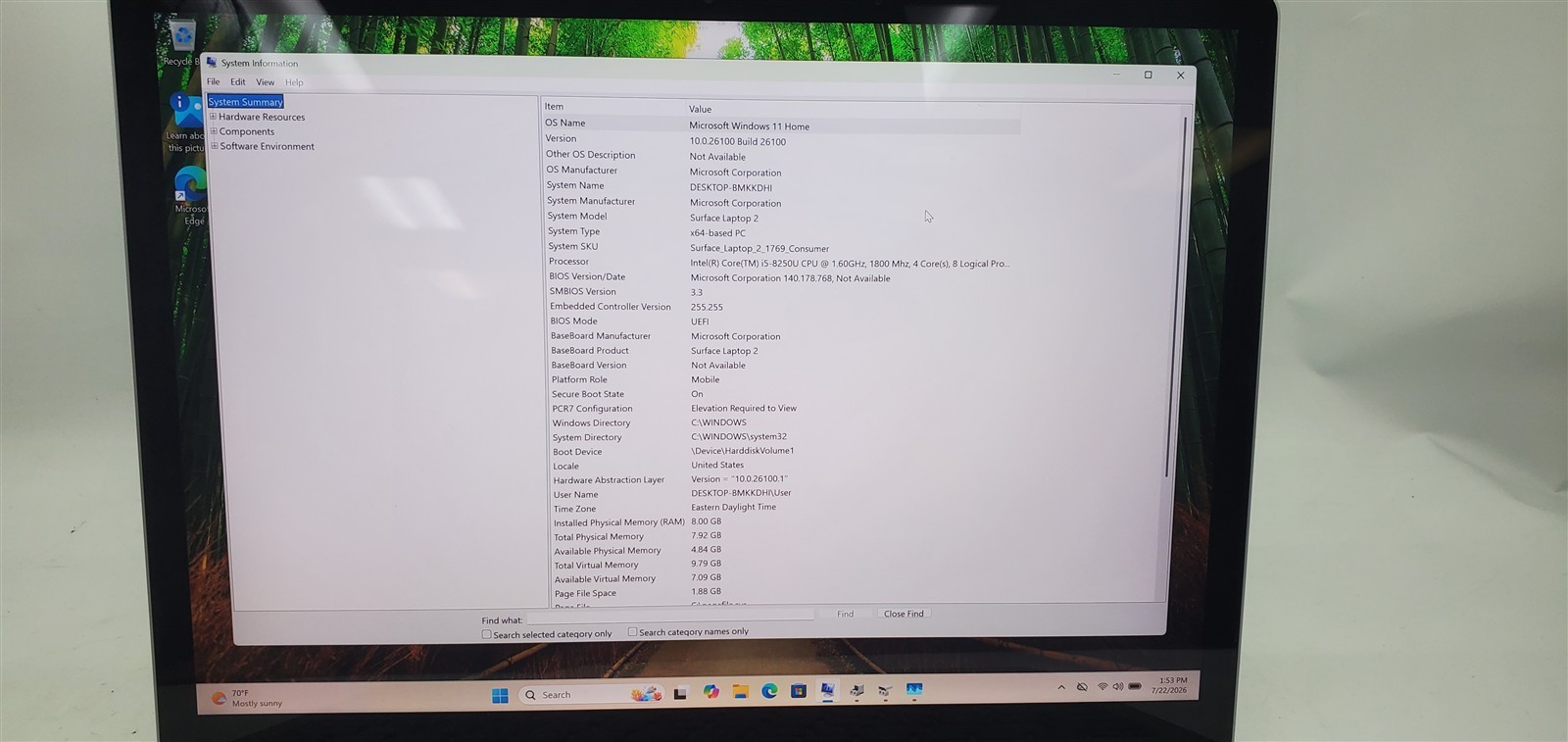 13.5″Microsoft Surface Laptop 2 1769 i5-8250U 1.60GHz RAM 8GB NVMe 128GB