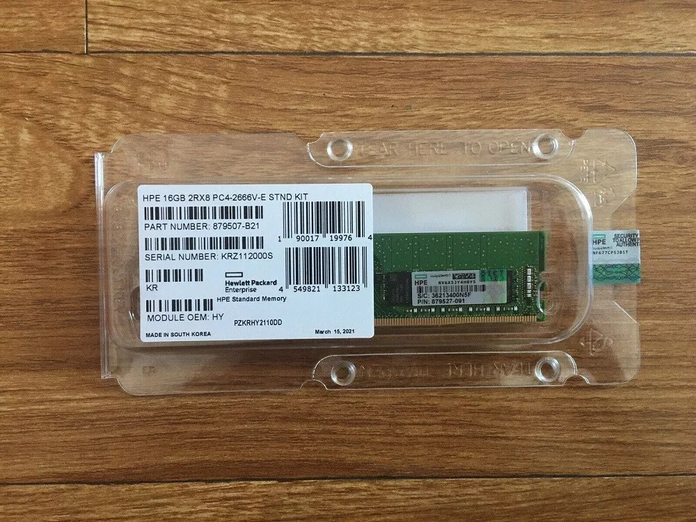 HPE 879507-B21 879527-091 2RX8 16GB DDR4 PC4-2666V Unbuffered UDIMM ECC Memory