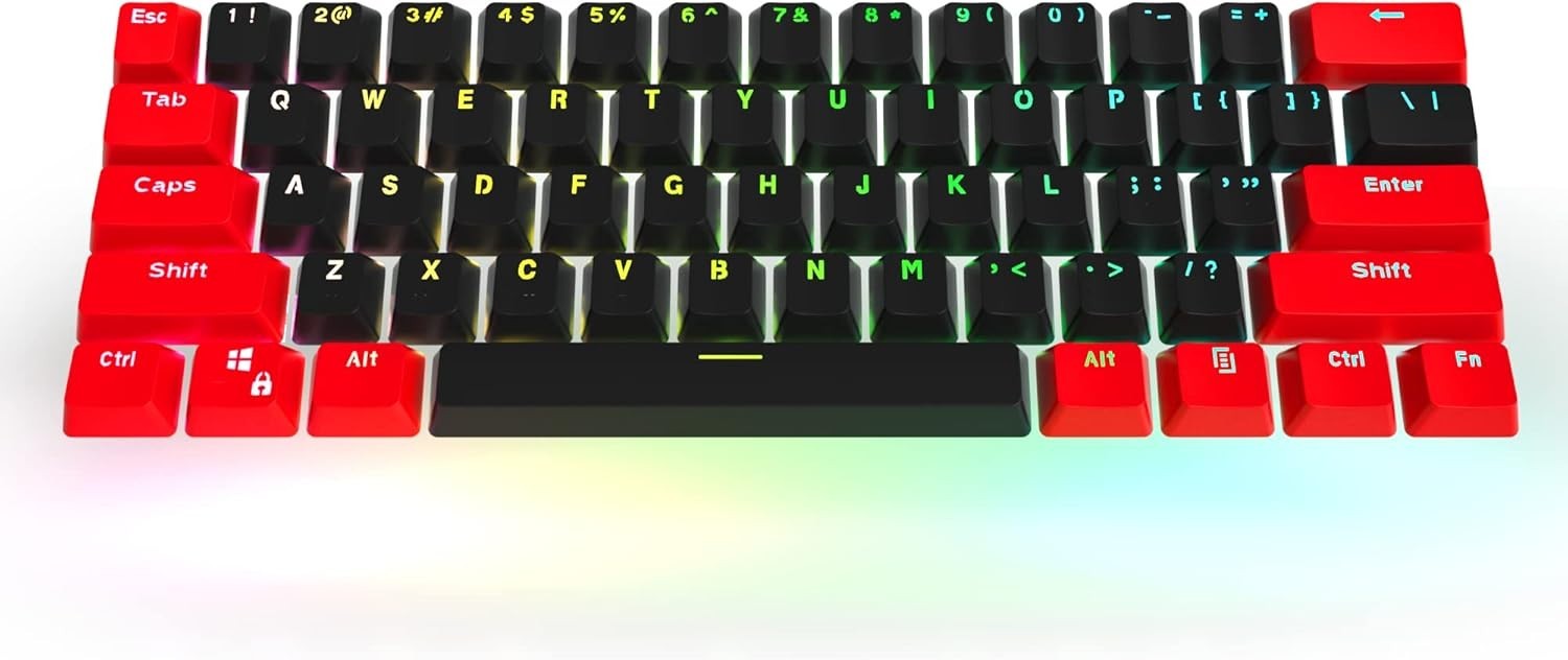 GTSP Red and Black Keycaps 60% Percent PBT Key Cap Set with 6.25U Space Key f…