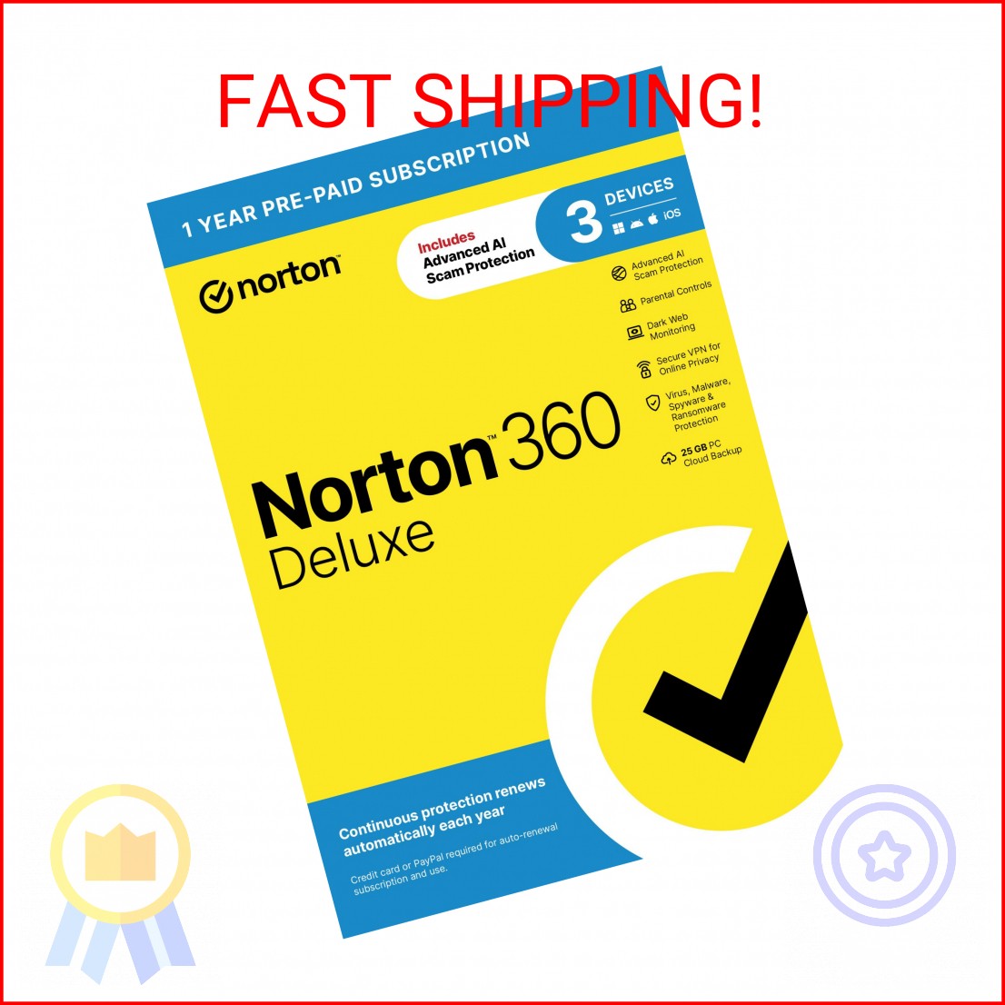 Norton 360 Deluxe 2026 Ready, Antivirus software for 3 Devices with Auto-Renewal