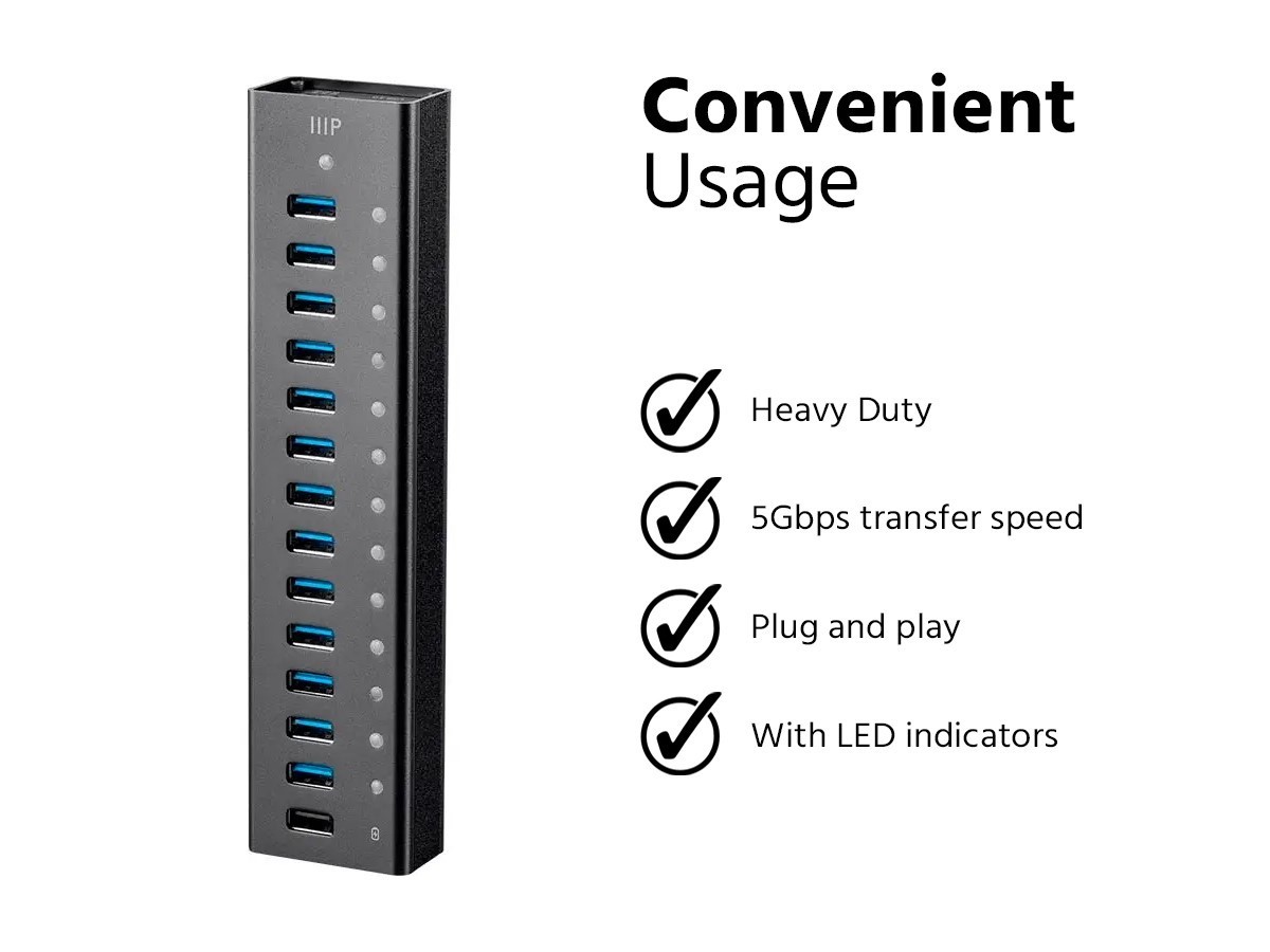 Monoprice 13-Port USB 3.0 Hub, 5Gbps, Heavy Duty Plug And Play W AC Adapter35914