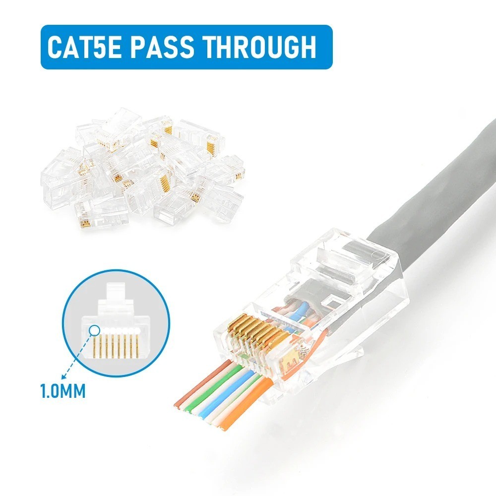 10/20/30/50Pcs Pass through RJ45 Cat6/Cat5E Connectors Crystal End 8P8C Crimp UT