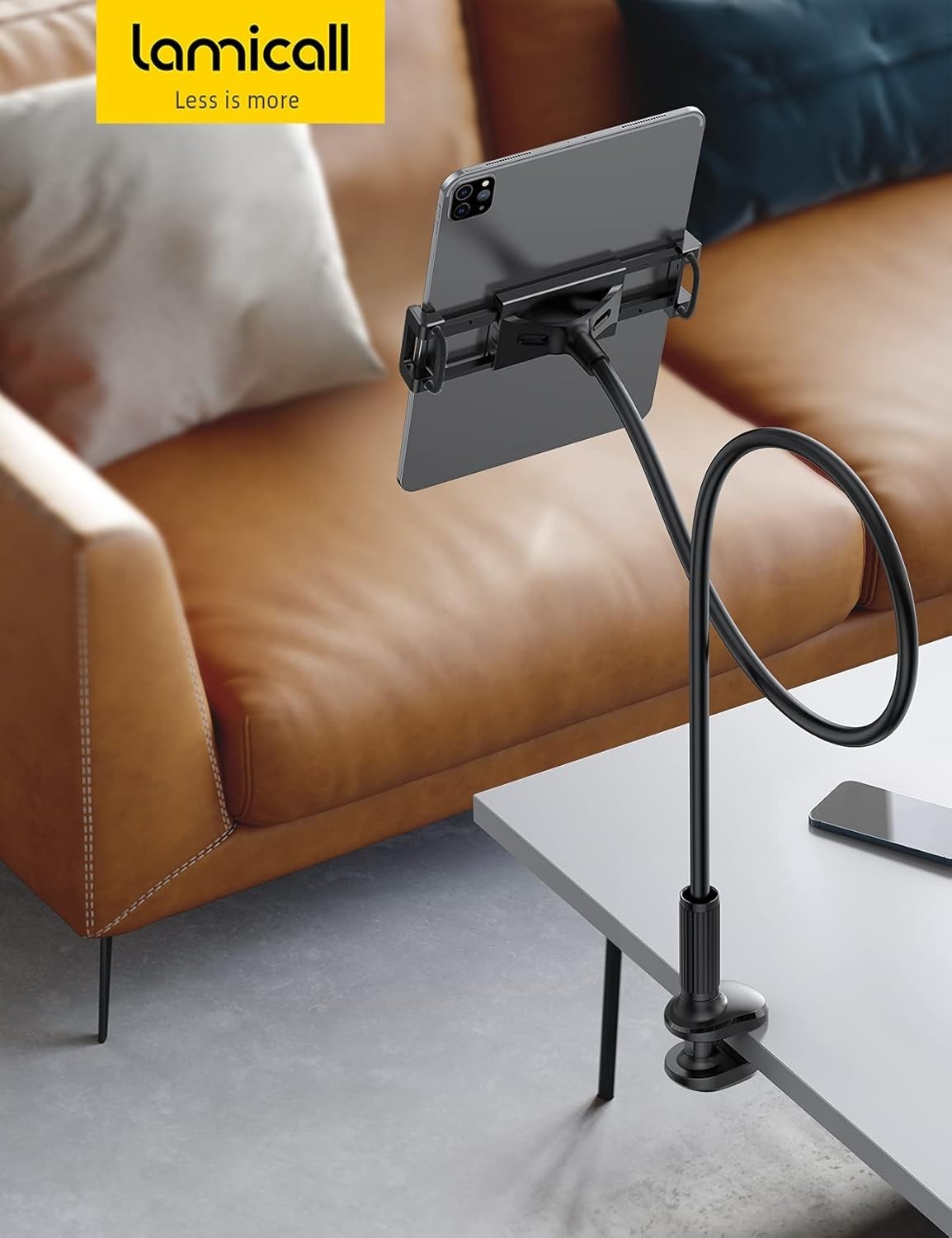 Gooseneck Tablet Mount Holder for Bed Flexible Clamp 4.7-11 Inch Device Black