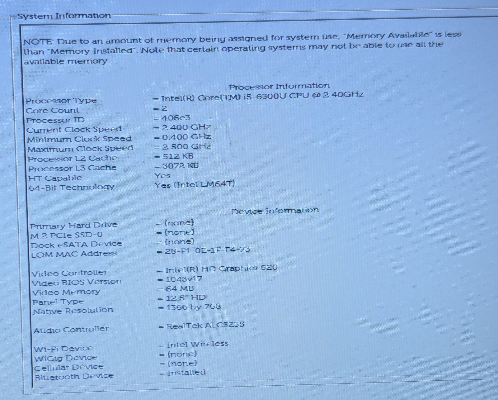 Incomplete Dell Latitude E7270 12.5″ Laptop Intel Core i5-6300U 2.40GHz 8GB RAM