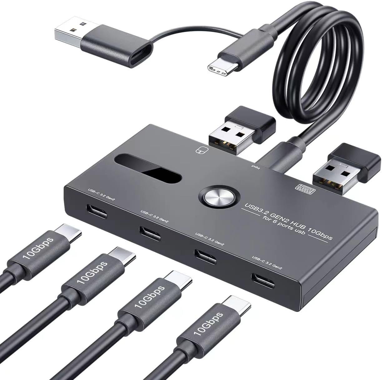 10Gbps USB C Hub, 6 Ports USB C Splitter, Type-C and USB 3.2 to USB C Hub for PC