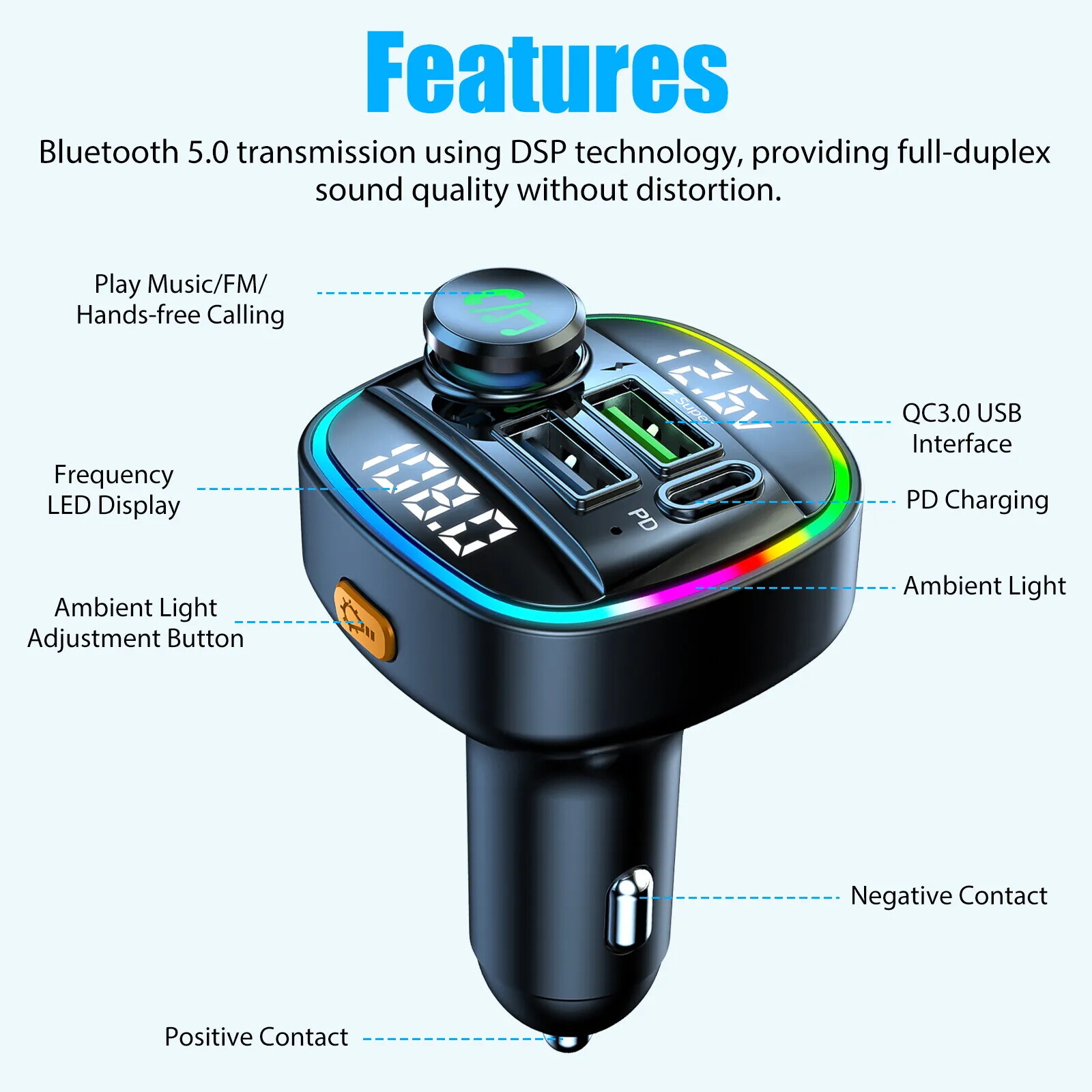 Wireless Bluetooth 5.0 Car FM Transmitter MP3 Radio Adapter Kit Dual USB Charger