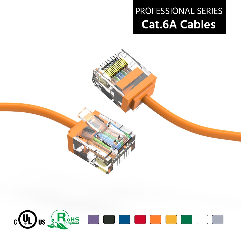 10 Pack of 4Ft CAT6A UTP Super-Slim Ethernet Network Cable 32AWG Orange