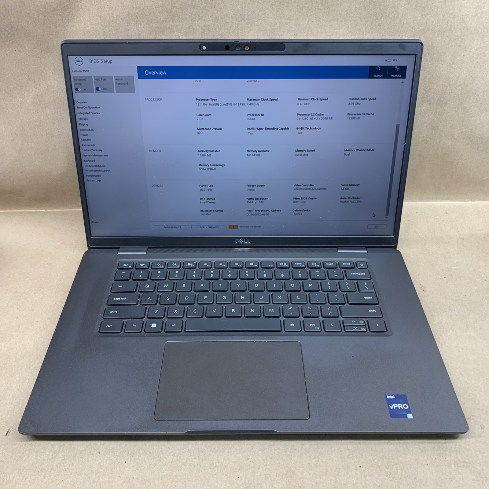 Dell Latitude 7530, Intel Core i5-1245U @ 1.6GHz, 16GB RAM, No SSD, No OS