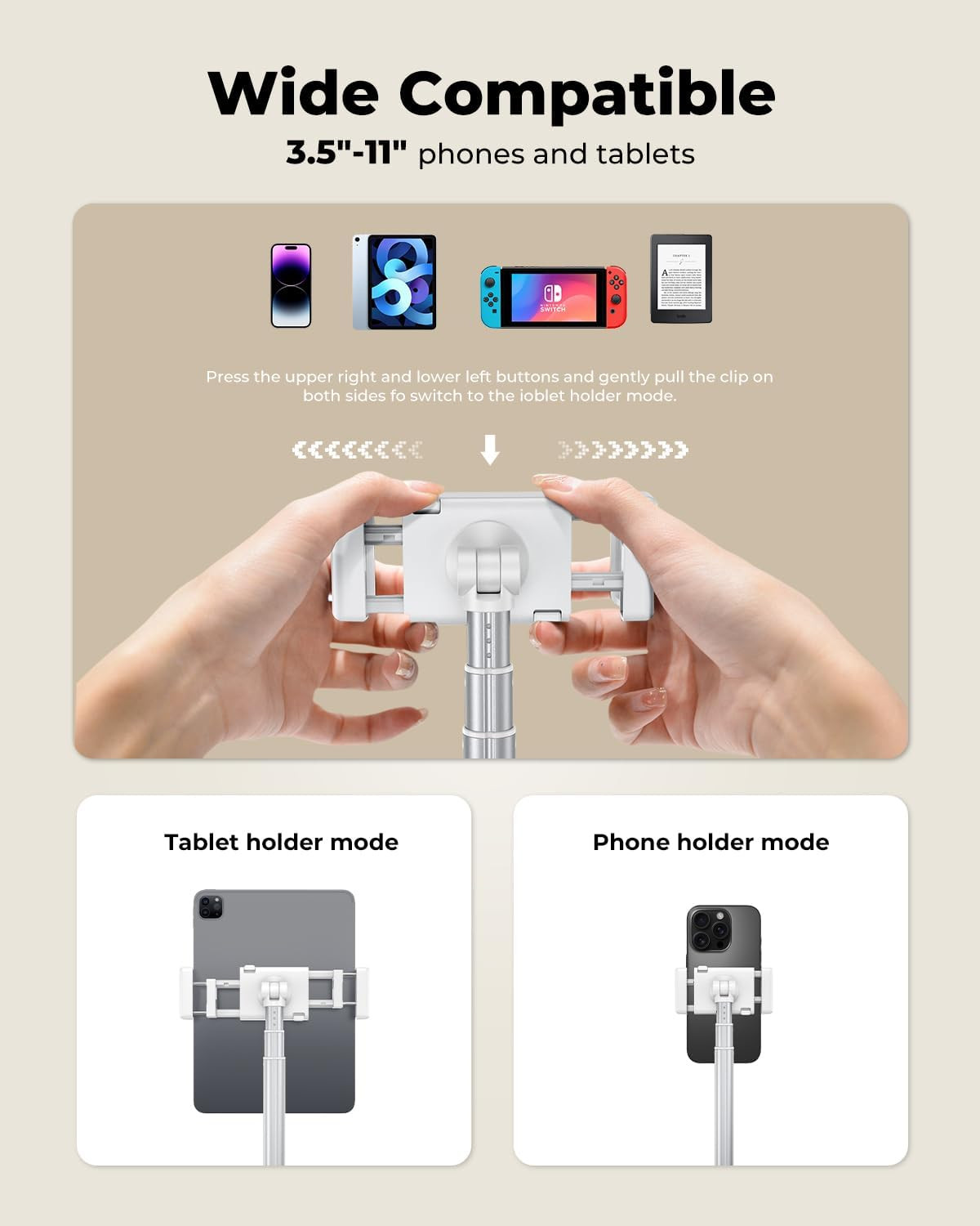 Tablet Floor Stand, Adjustable Ipad Holder for Bed & Sofa – 360° Rotating Long A