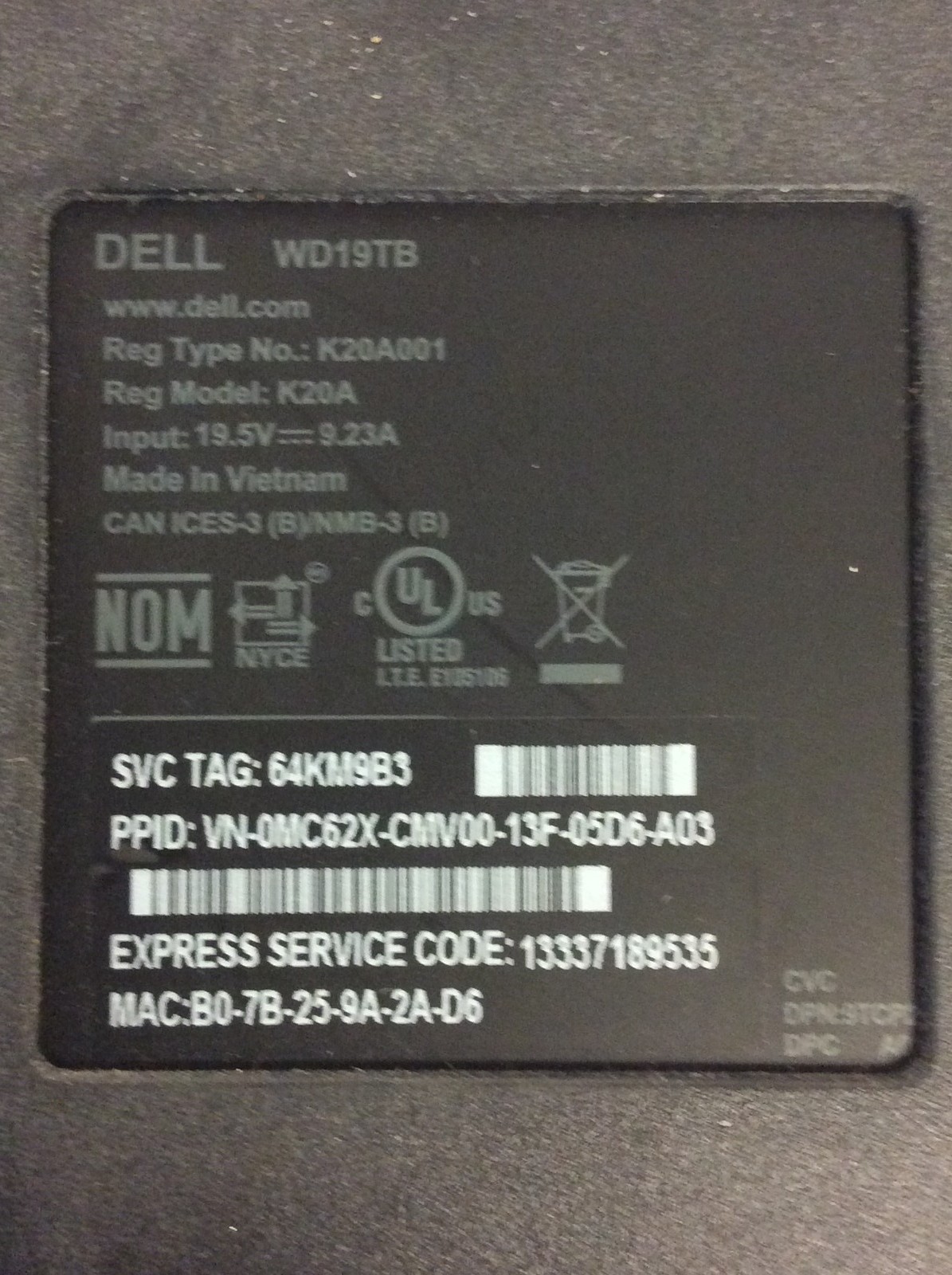 Dell WD19TB USB-C Laptop Docking Station HDMI, DP, USB 3.0, No Ac Adapter, QTY