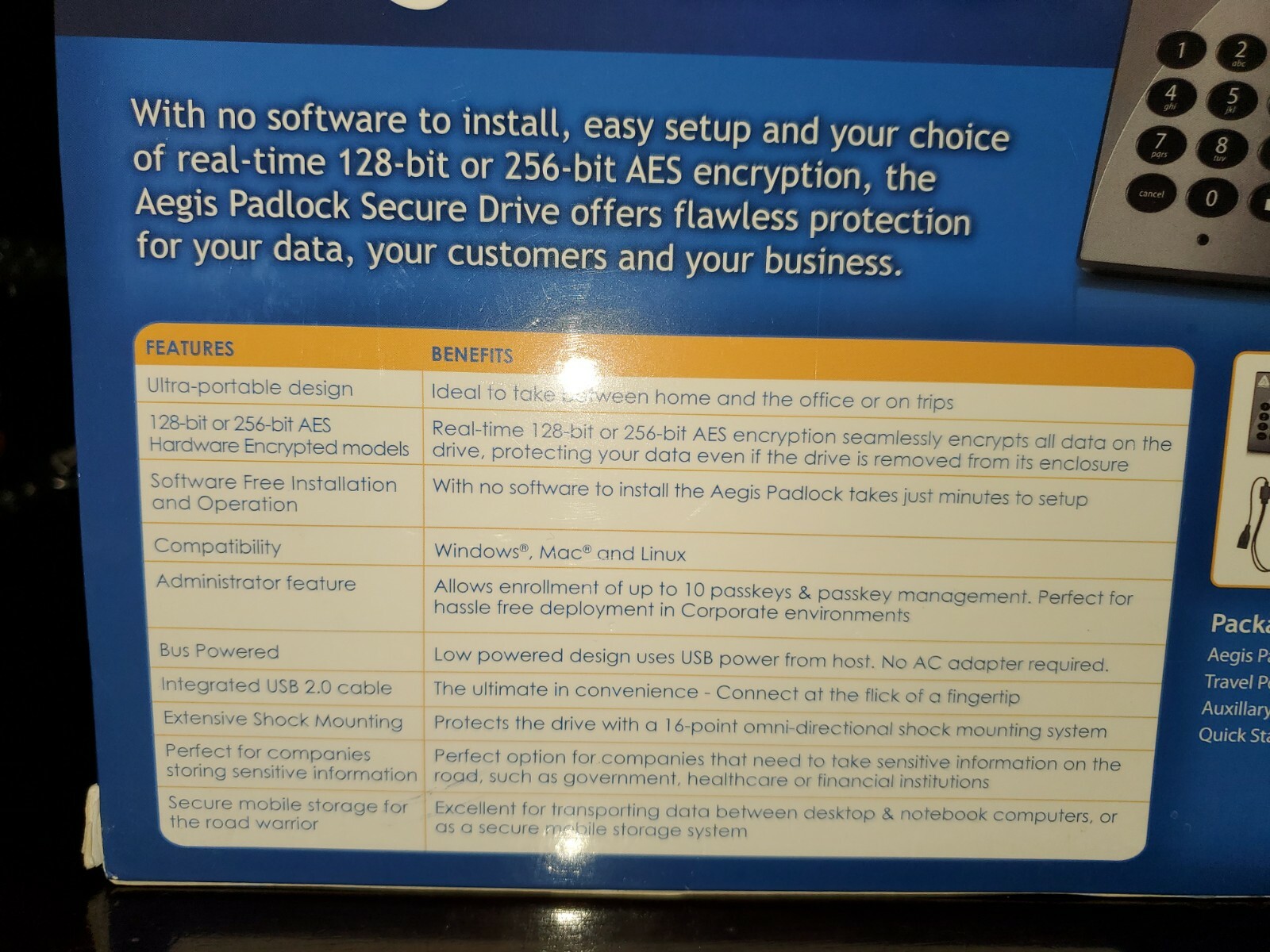 Apricom Aegis Padlock hardware encrypted portable drive 500gb new A25-PL128-500