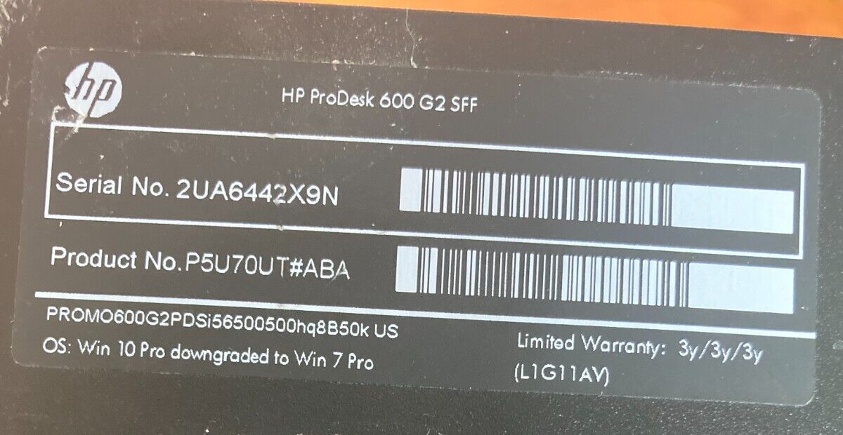 HP ProDesk 600 G2 SFF Intel i5-6500 @3.20GHz 8GB 500GB HDD Windows10Pro