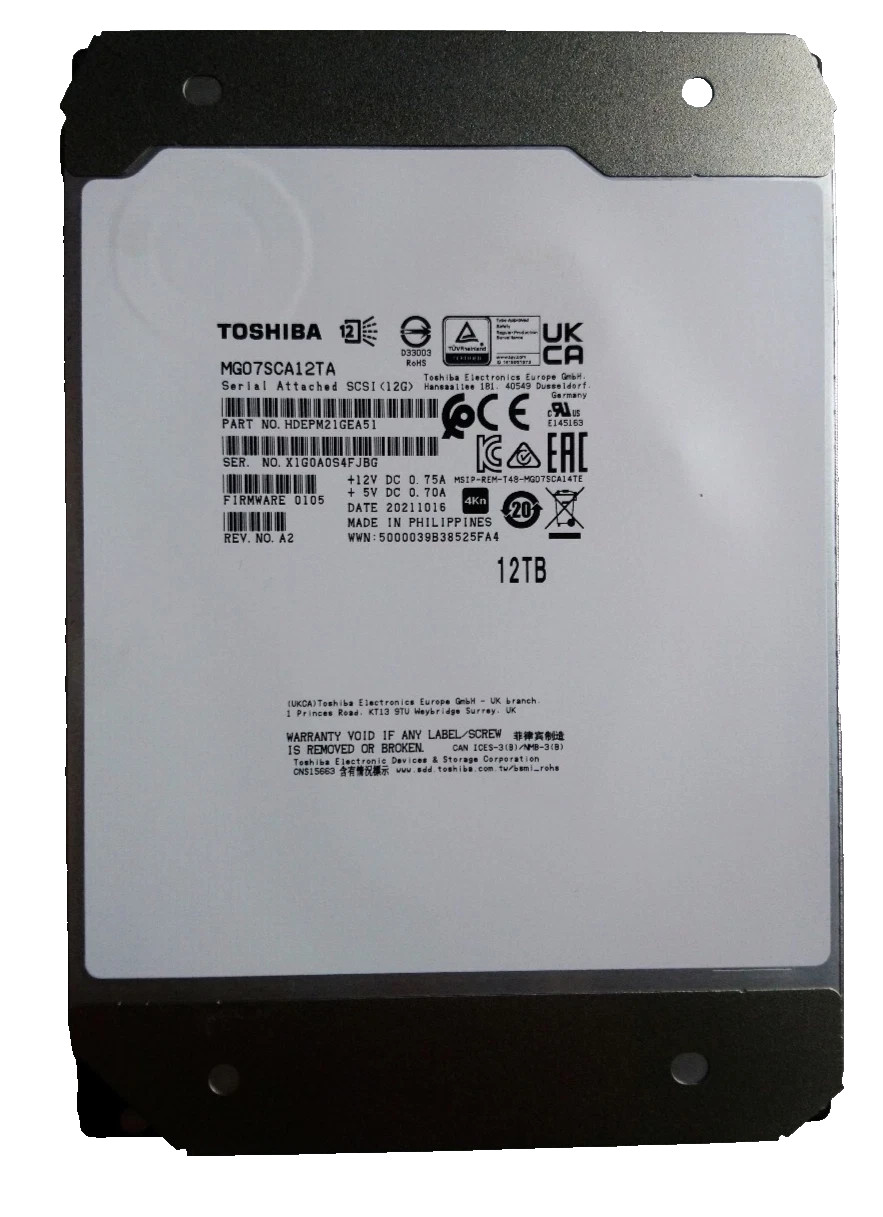 NEW Toshiba MG07SCA12TA 12TB 7200RPM 12Gb/s SAS 3.5″ Enterprise Hard Drive 4Kn 2