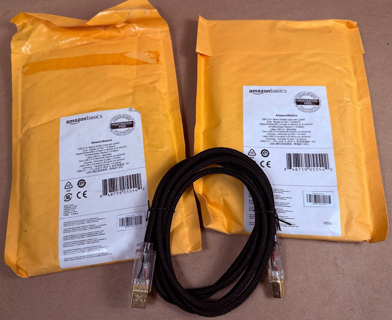 3 Amazon Basics Lighted USB 2.0 A to USB-B Cable for Printer or more – 6 foot
