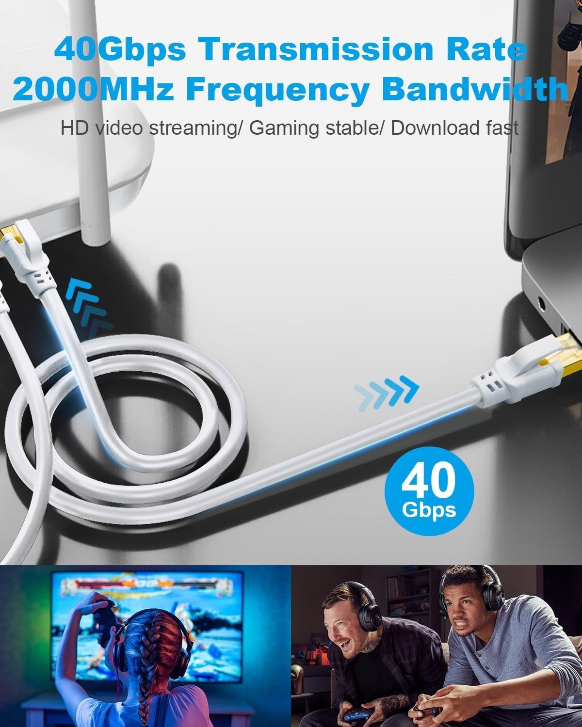 1.5ft CAT 8 Ethernet Cable – Shielded, Copper Core, Ideal for Gaming & Streaming