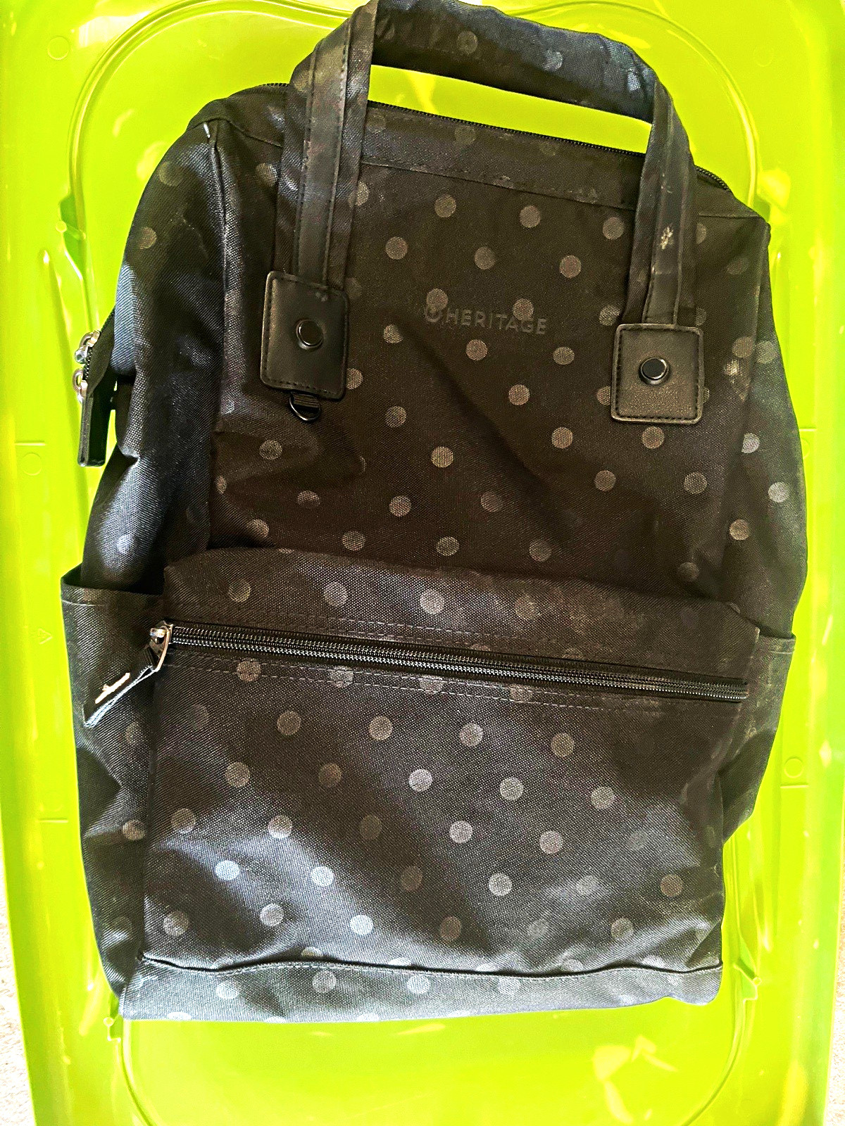 Black Polka Dot Padded Laptop Backpack Bag with Zipper Closure