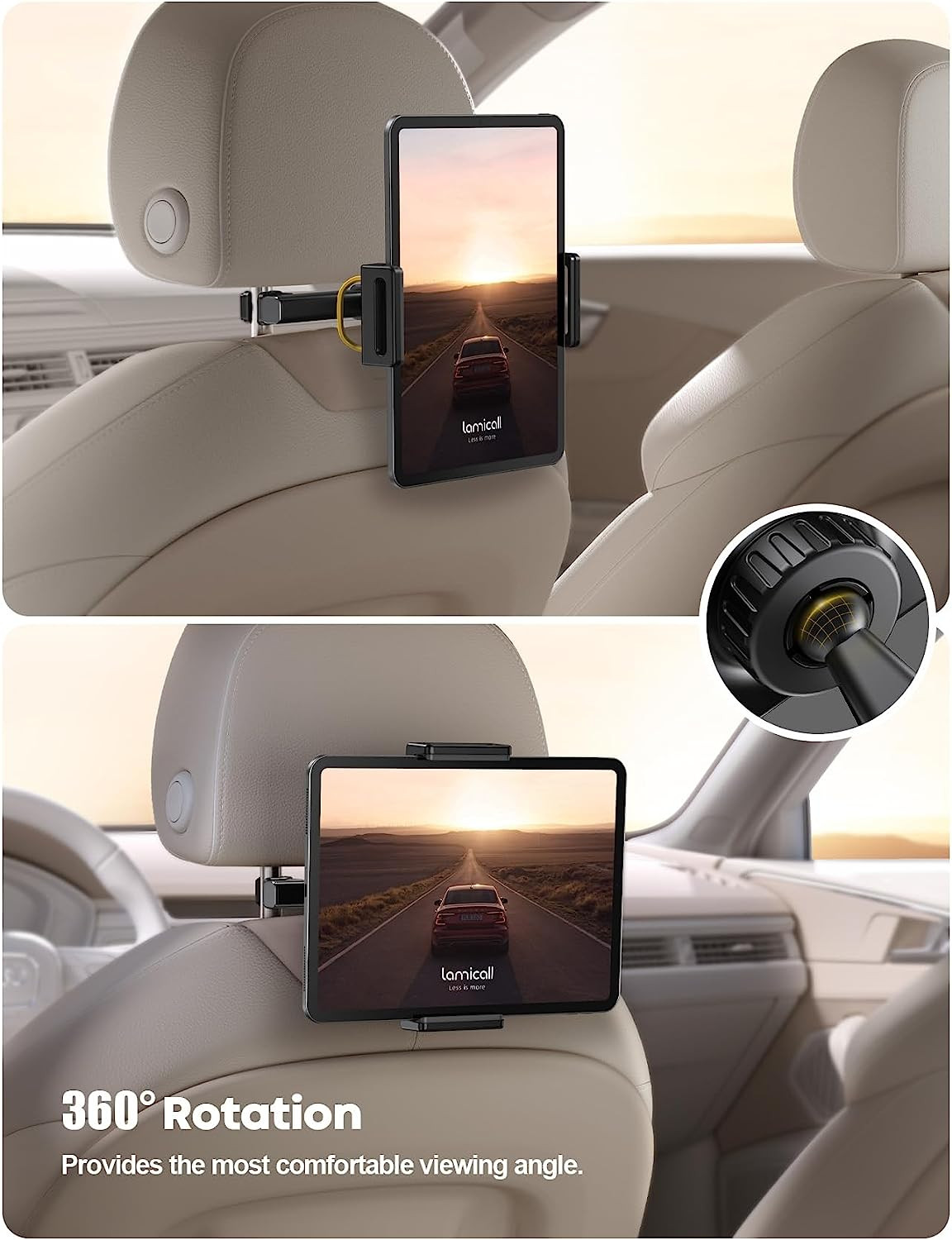 Lamicall Car Tablet Headrest Holder – Car Back Seat Headrest Tablet Mount Stand