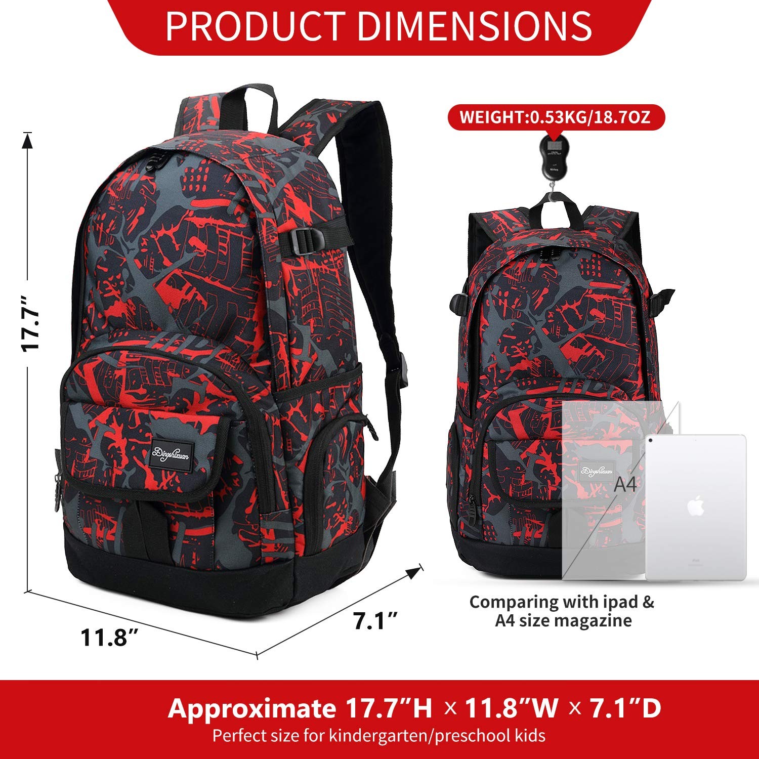 rickyh style School Backpack Travel Bag for Men & Women One Size, New Red