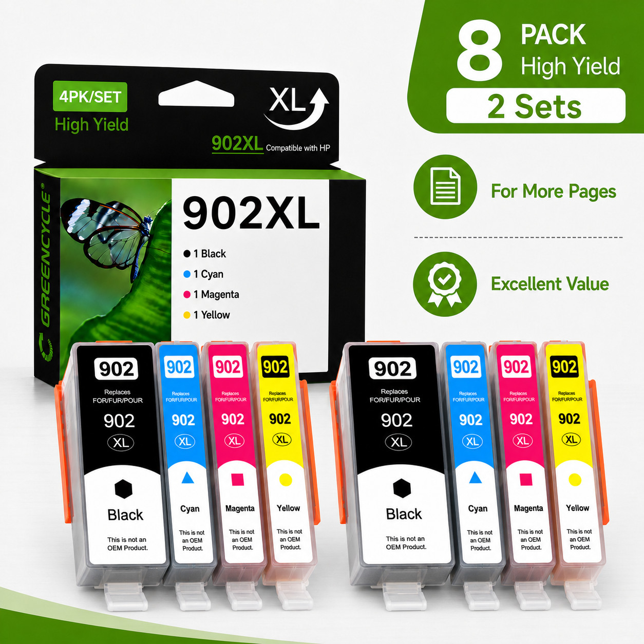 2 Pack 902XL Ink Cartridges Compatible for HP OfficeJet 6978 6968 6960
