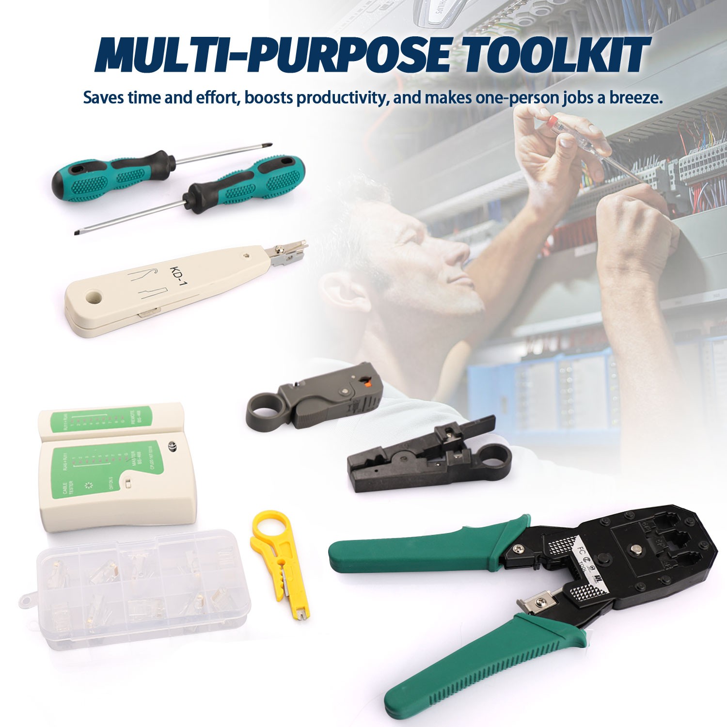 Network Tool Kit – RJ45 Crimper, Tester & Strippers for Ethernet Cable Work