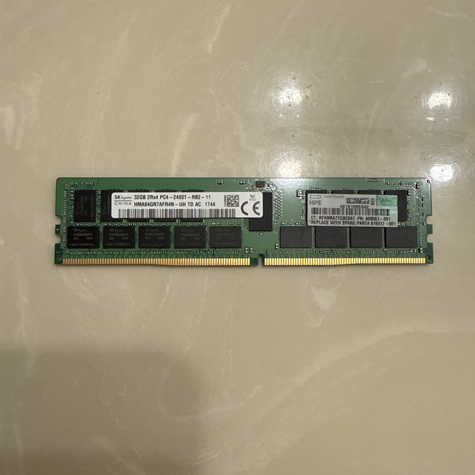 HP 32GB DDR4 RAM P/N 809083-091 Spare 819412-001 2Rx4 PC4-2400T ECC Registered