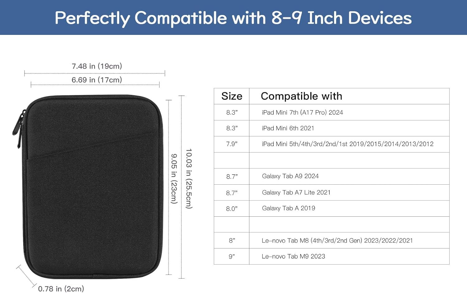8-9 Inch Tablet Sleeve Bag Carrying Case for Ipad Mini 7Th/6Th 8.3″, Ipad Mini 7