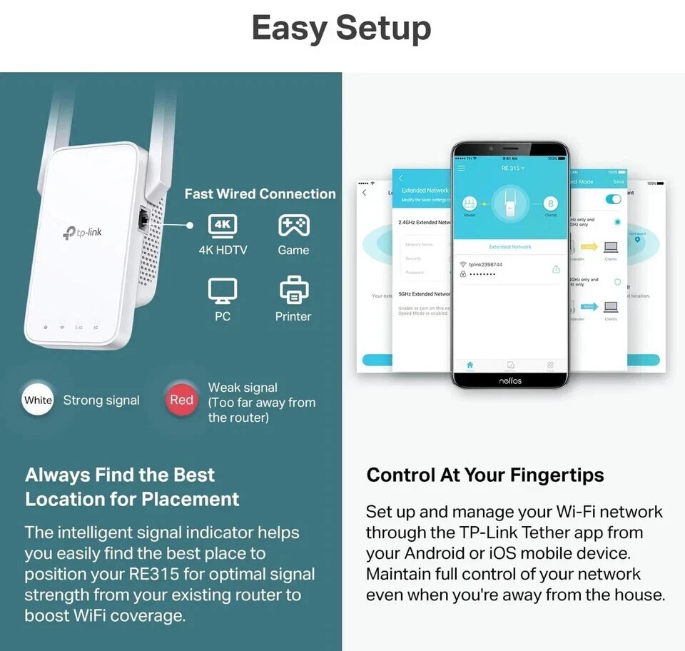 TP-Link RE315 Wi-Fi OneMesh Extender, 1.2Gbp booster, Dual Band AC1200