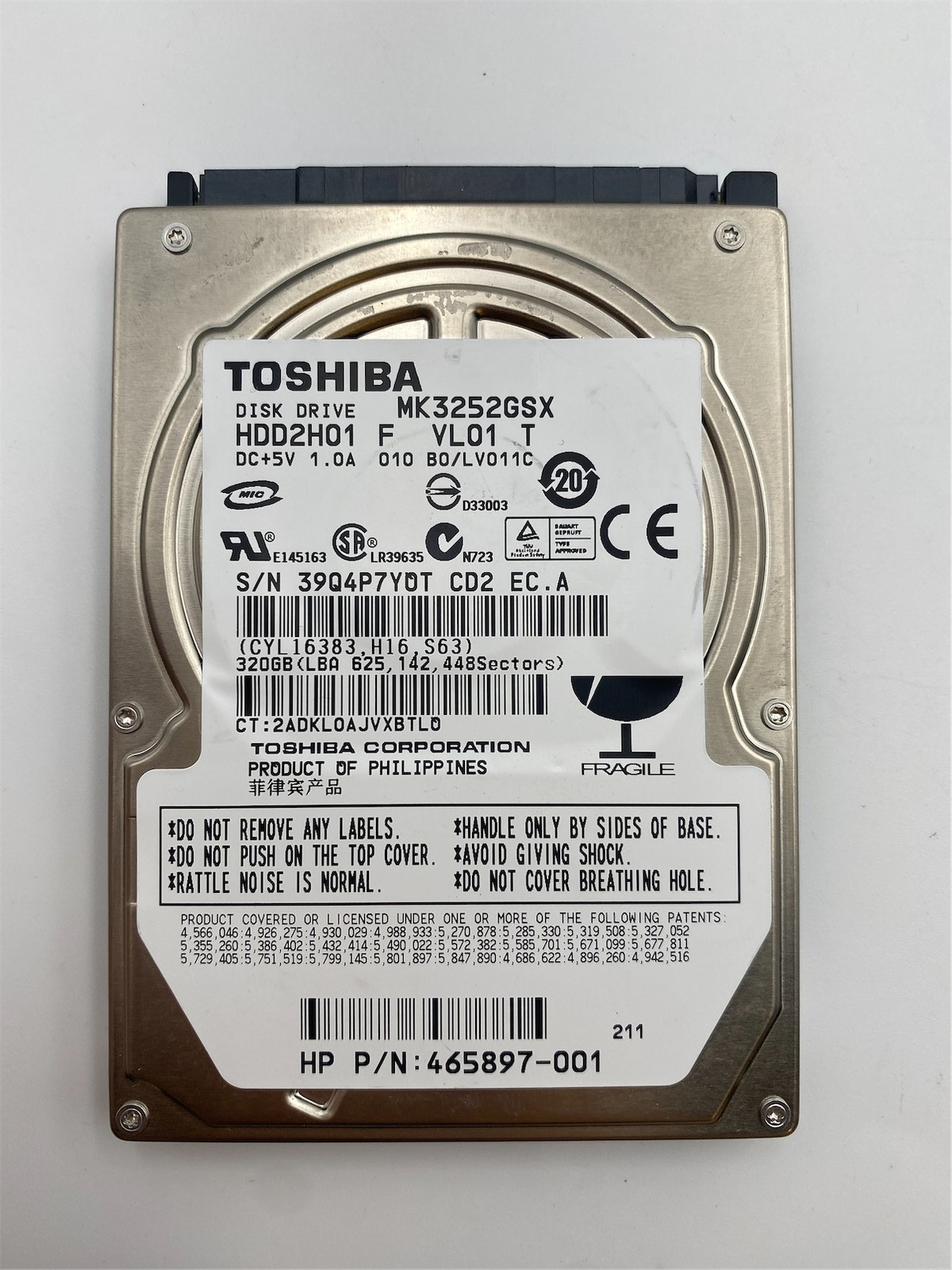 Toshiba SATA/3Nonenone 9.5mm 320GB 2.5in. 5400rpm MK3252GSX 465897-001