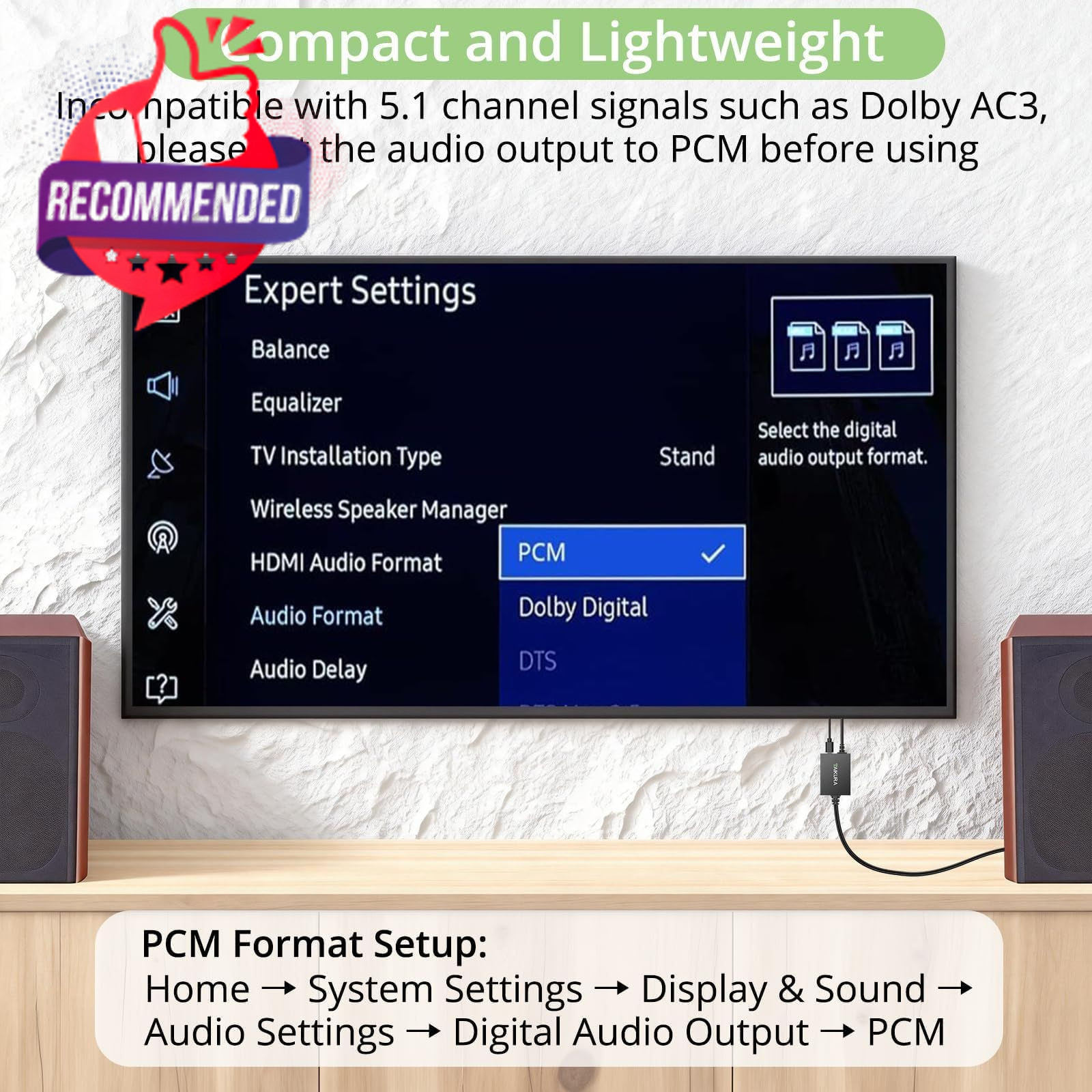 Optical To Rca Converter With Built-in Audio Amplifier Chip, Compact Plug And