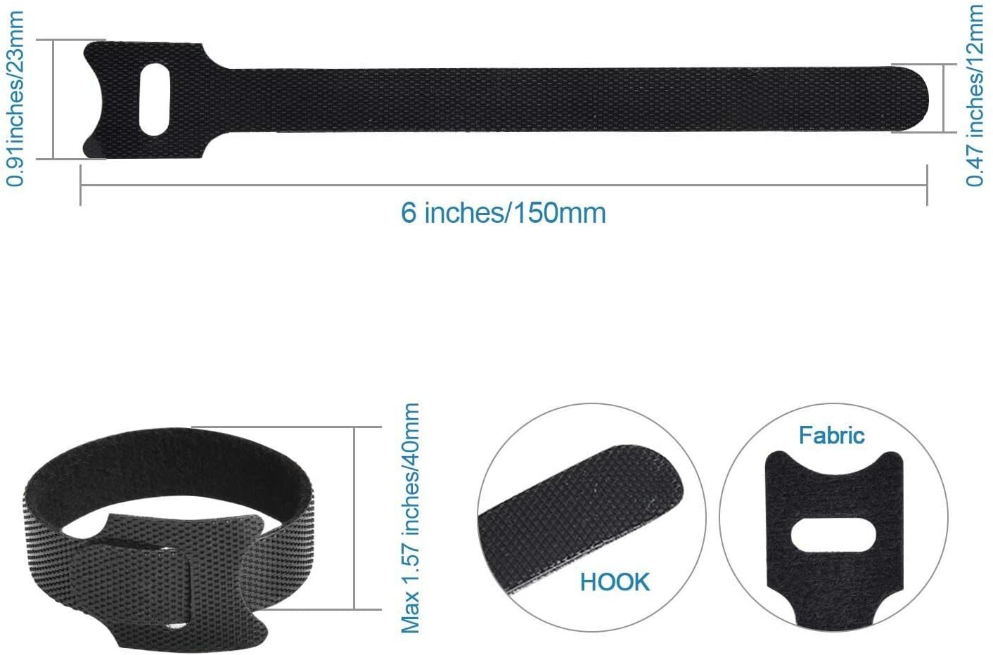 6- Color Microfiber Straps Hook Loop Reusable Fastening Cable Ties Wholesale