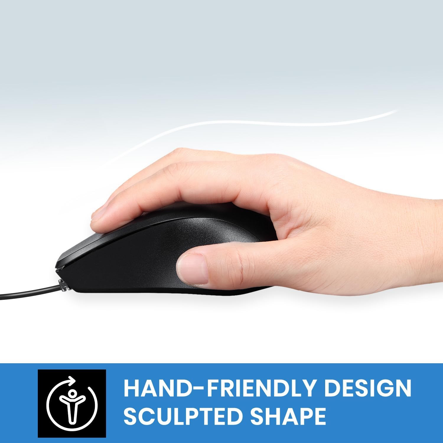 PERIMICE-221C USB Type C Wired Ergonomic Mouse – 4.9 Ft Cable – Optical 1200 DPI